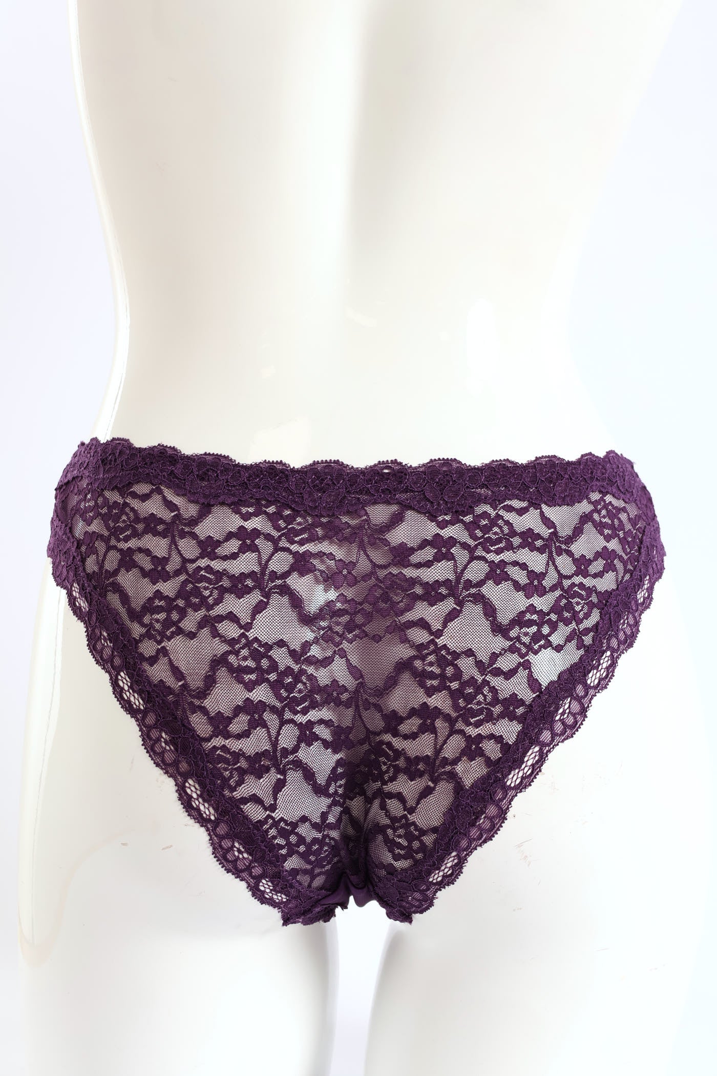 Shiny Microfibre & Lace Back Brazilian Panty - Plum - Image 2