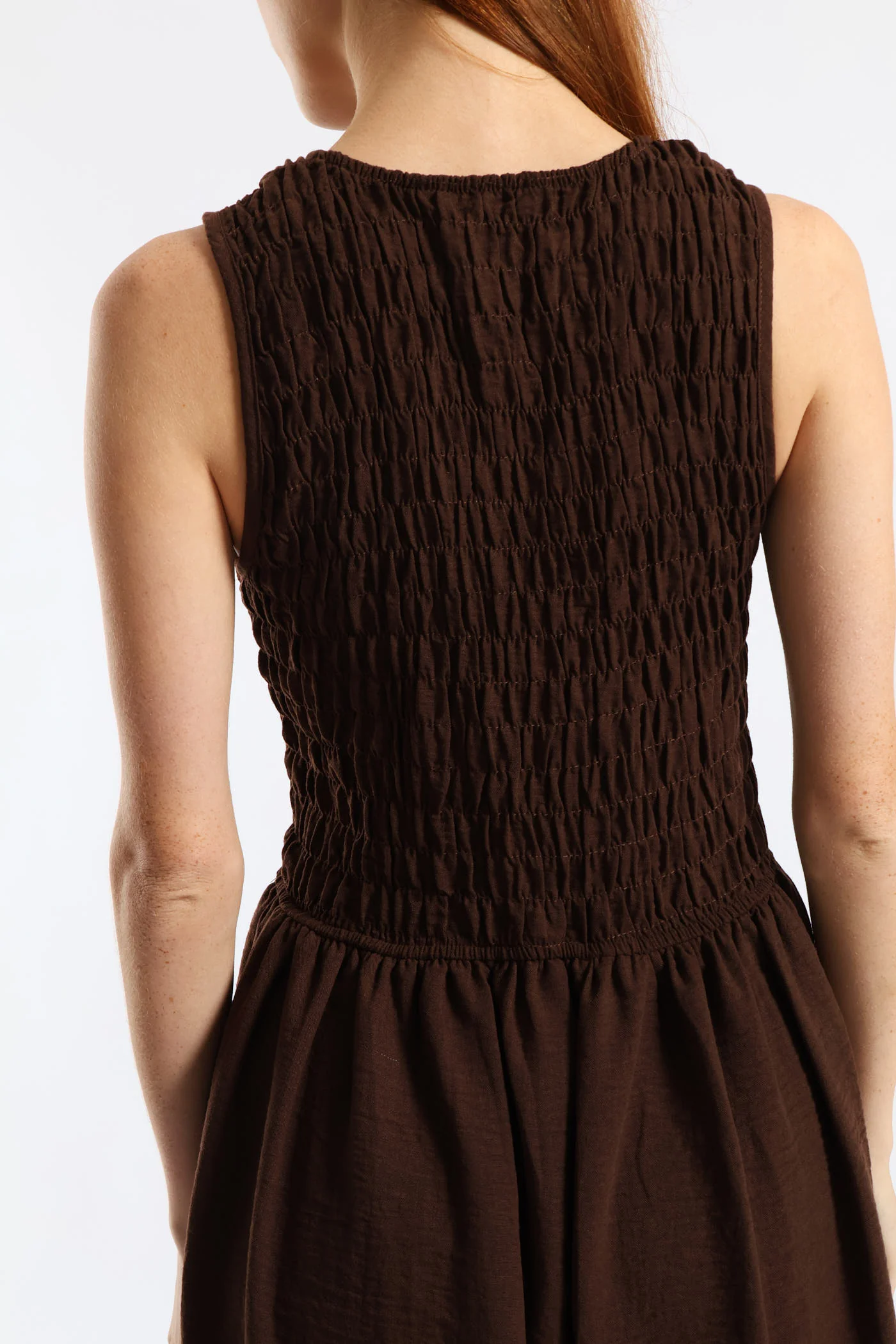 Shirred Bodice Fit & Flare Bubble Midaxi Dress - Dark Chocolate - Image 2