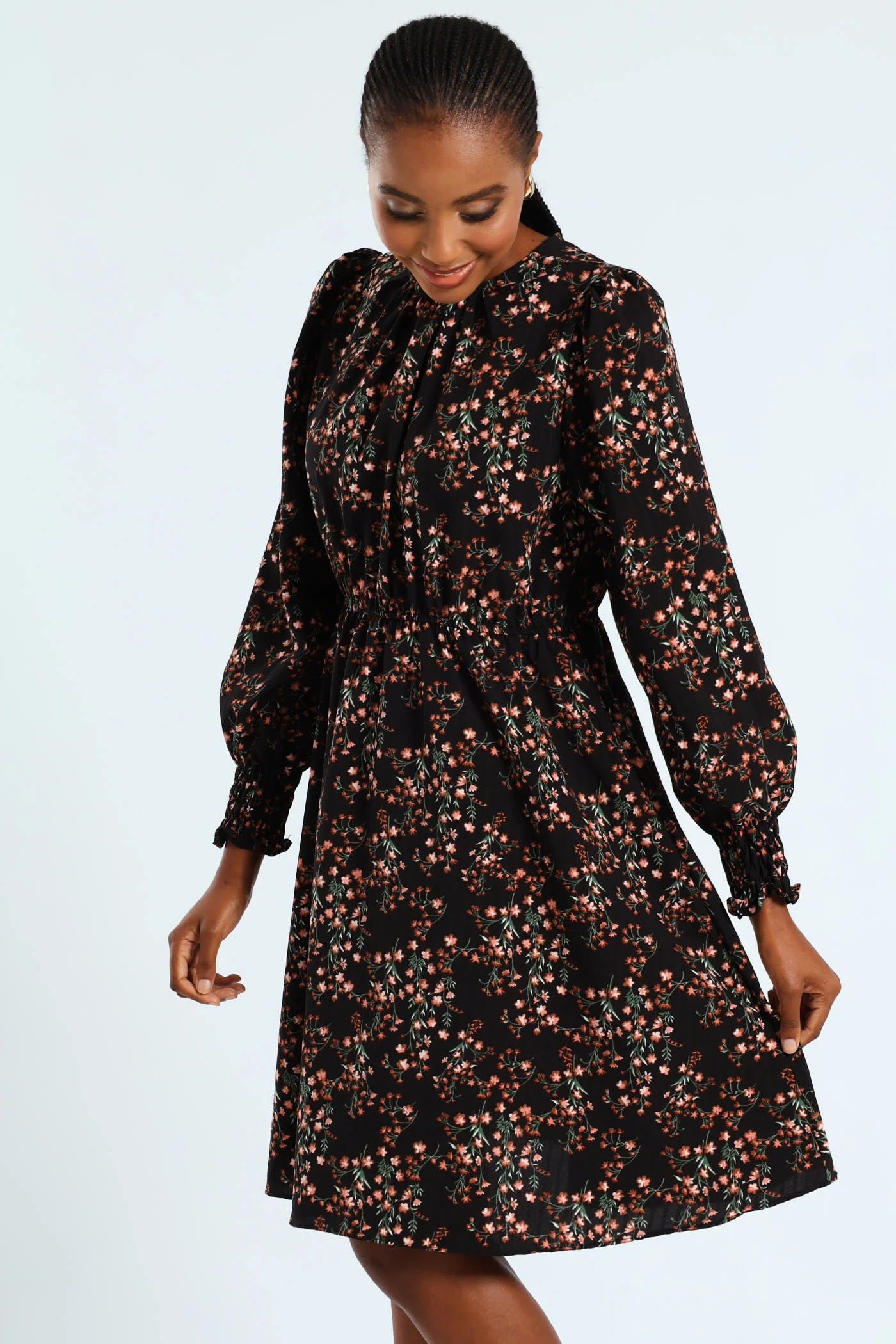 Shirred Cuff & Bodice Fit & Flare Dress - Image 2