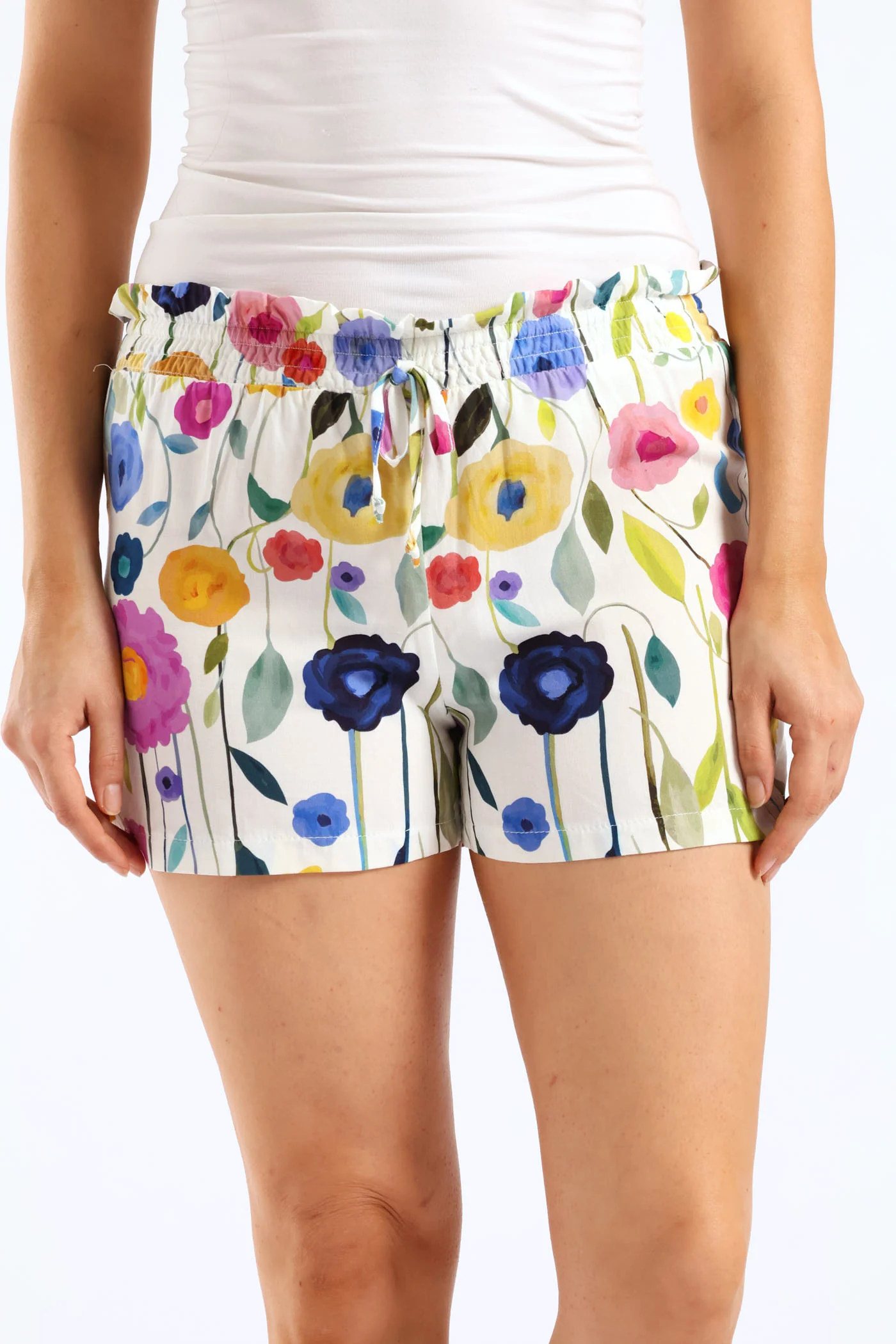 Shirred Waist Detail Woven Viscose Short - Multi - Image 3