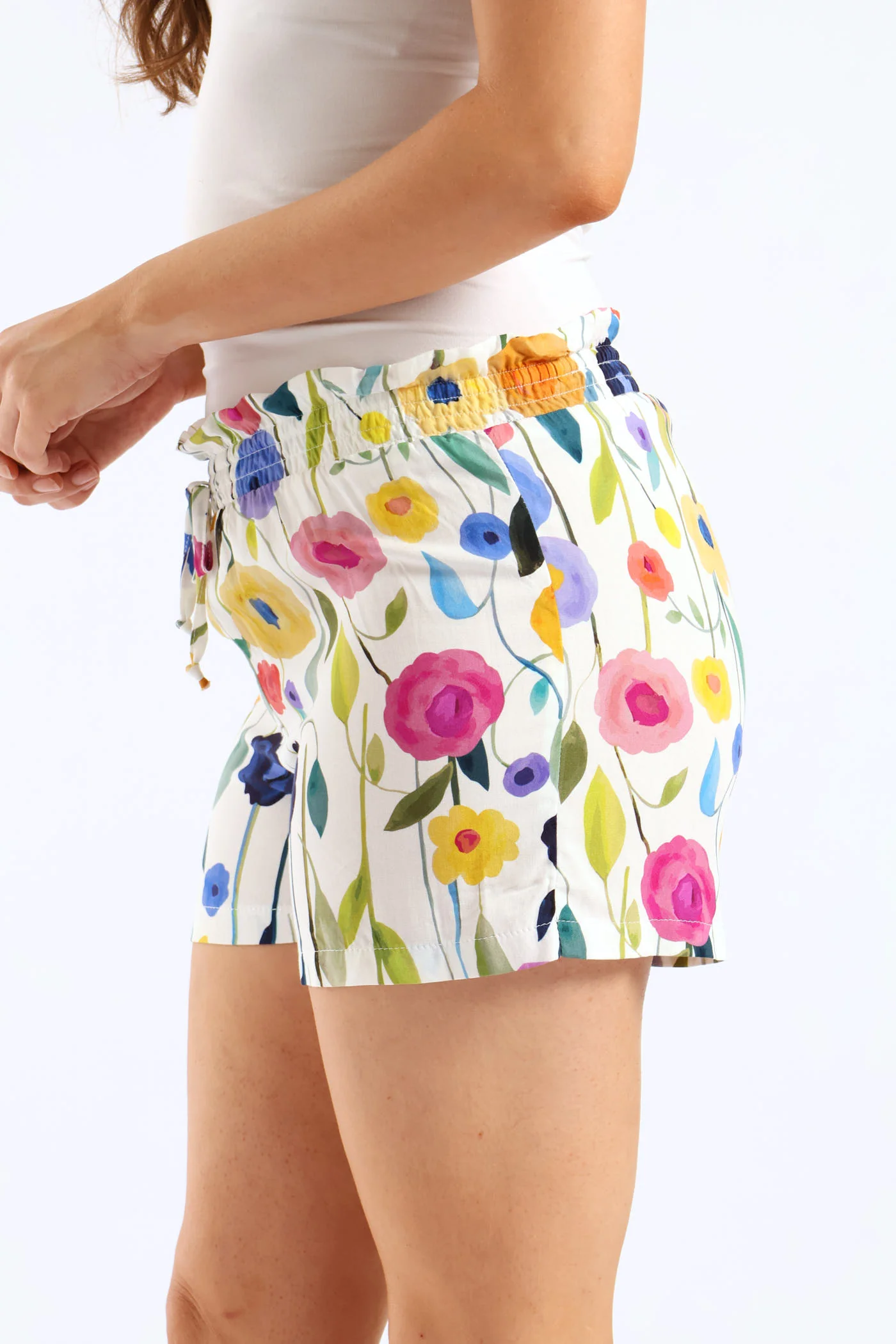 Shirred Waist Detail Woven Viscose Short - Multi - Image 4