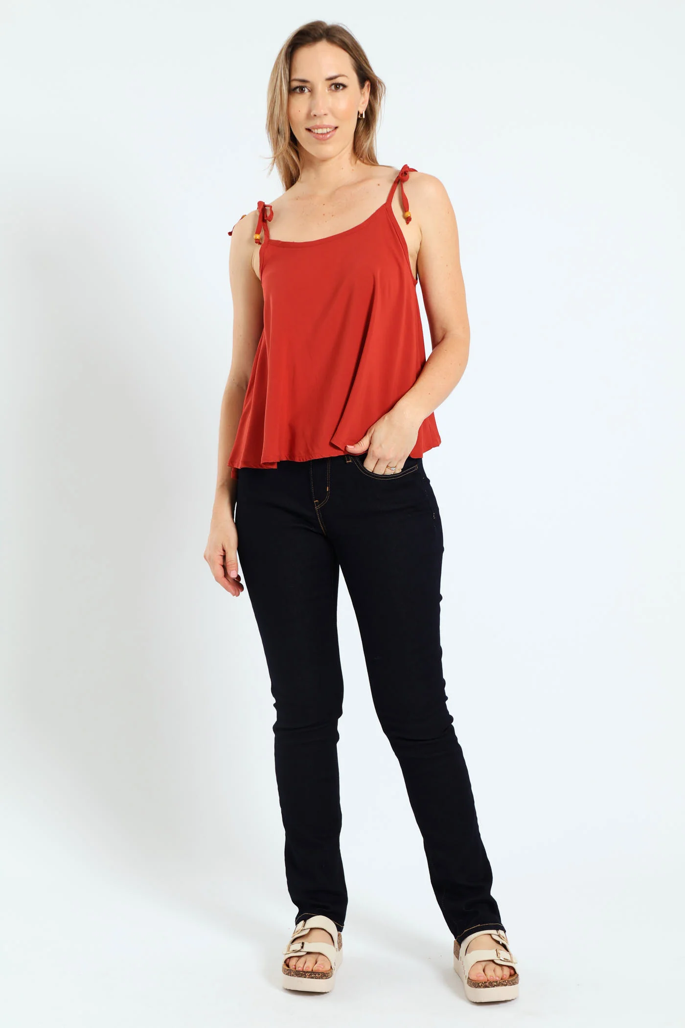 Shldr Tie Swing Cami Top - Rust - Image 3