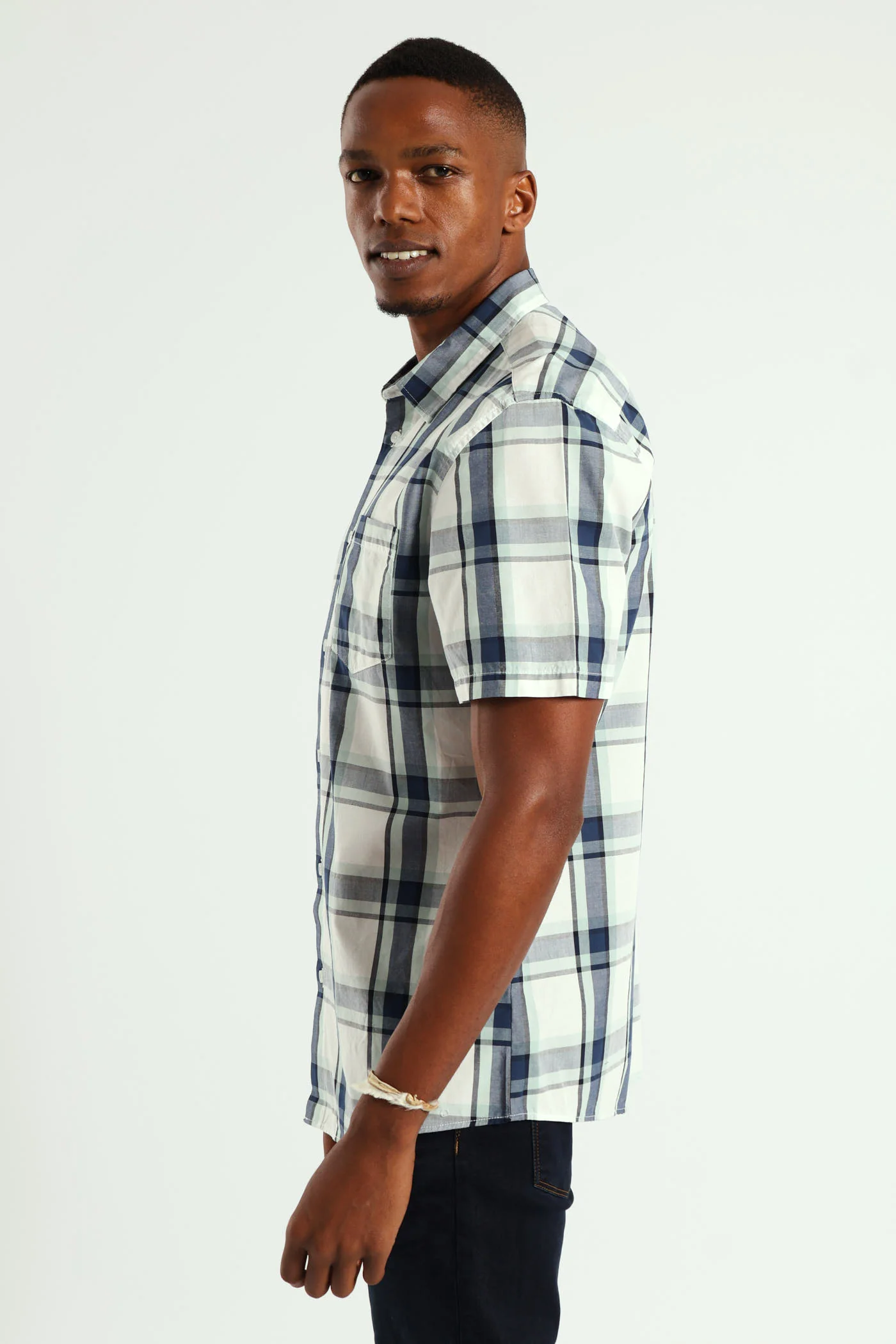 Short Shirt Check Shirt - White - Image 3