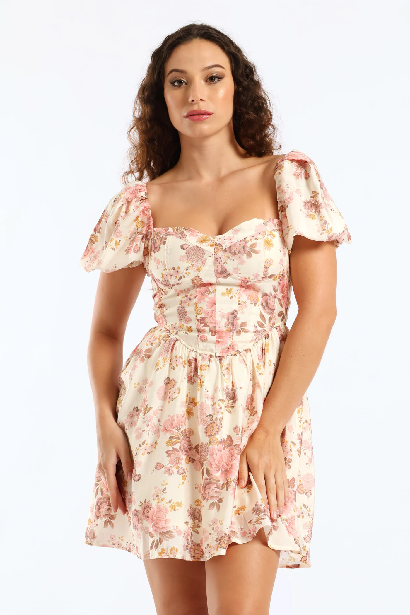 Short Sleeve Babydoll Mini Dress - Ivory - Image 3