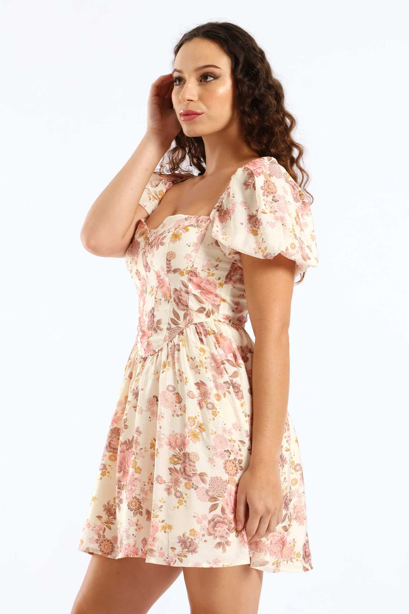 Short Sleeve Babydoll Mini Dress - Ivory - Image 4