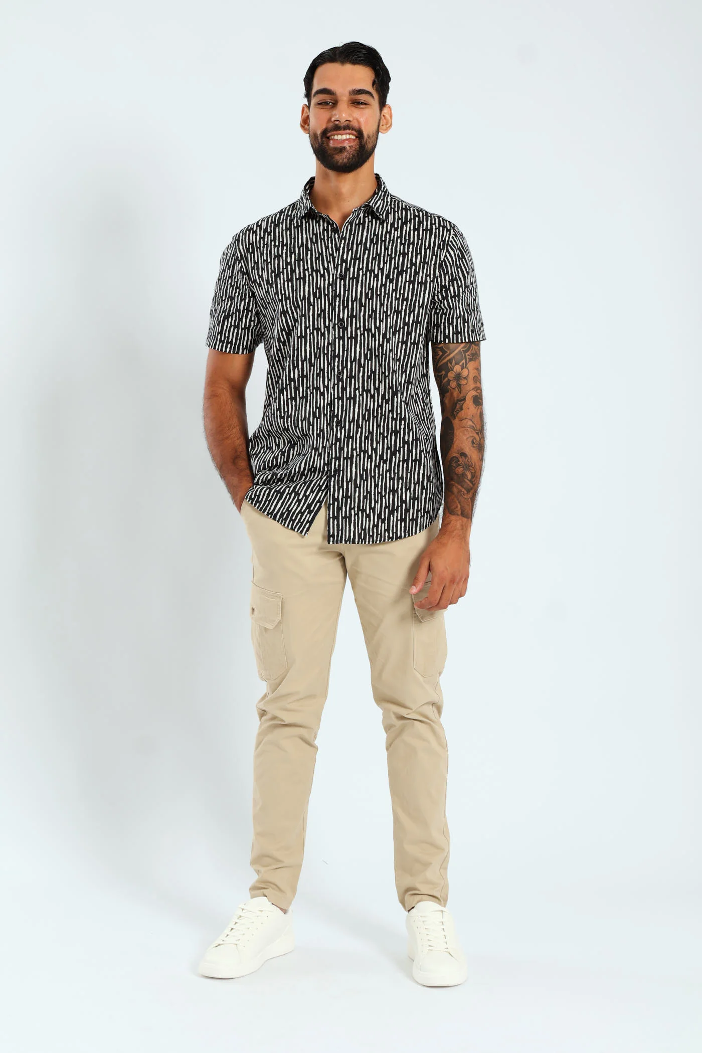 Short Sleeve Bark Print Shirt - Black - Image 2