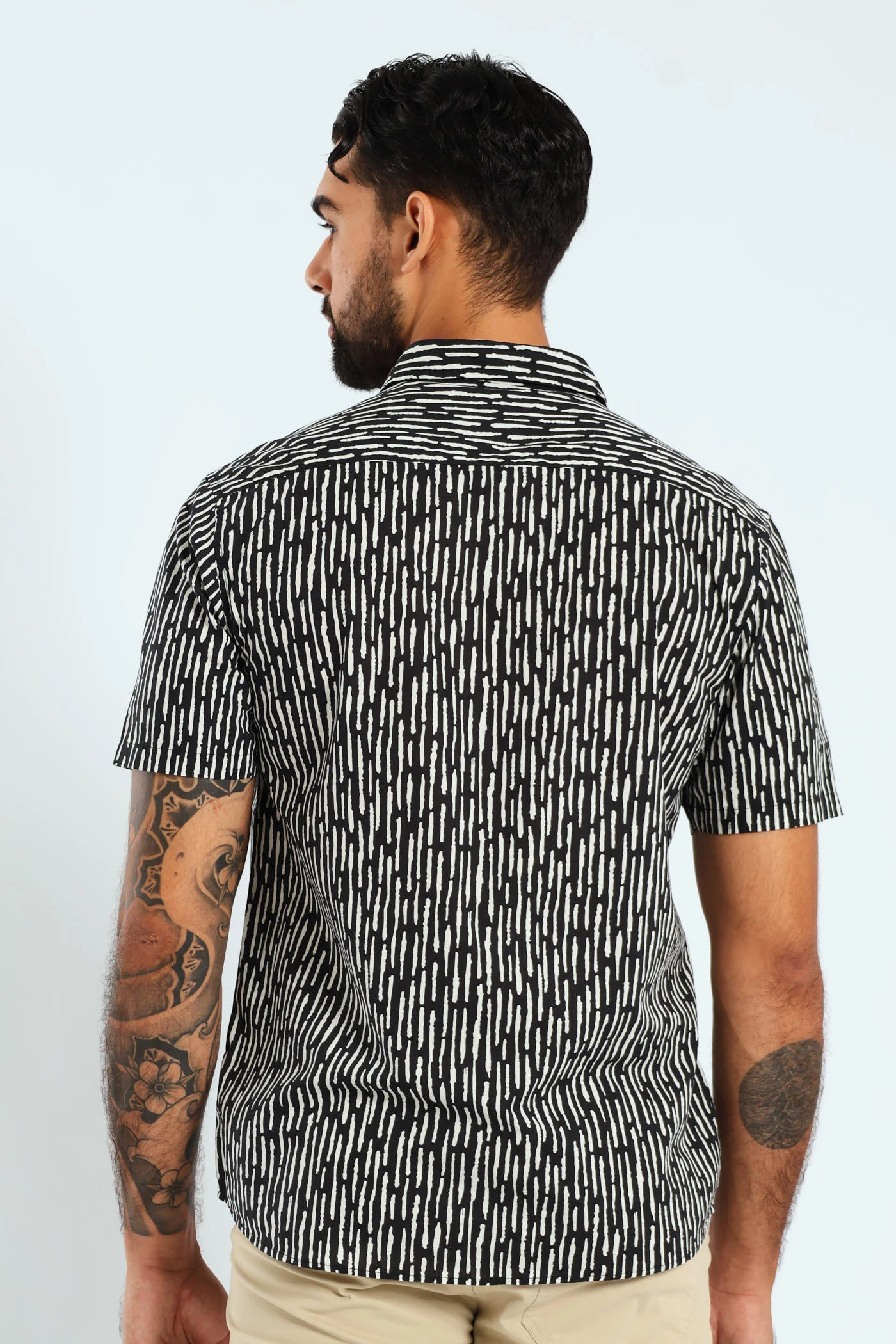 Short Sleeve Bark Print Shirt - Black - Image 4