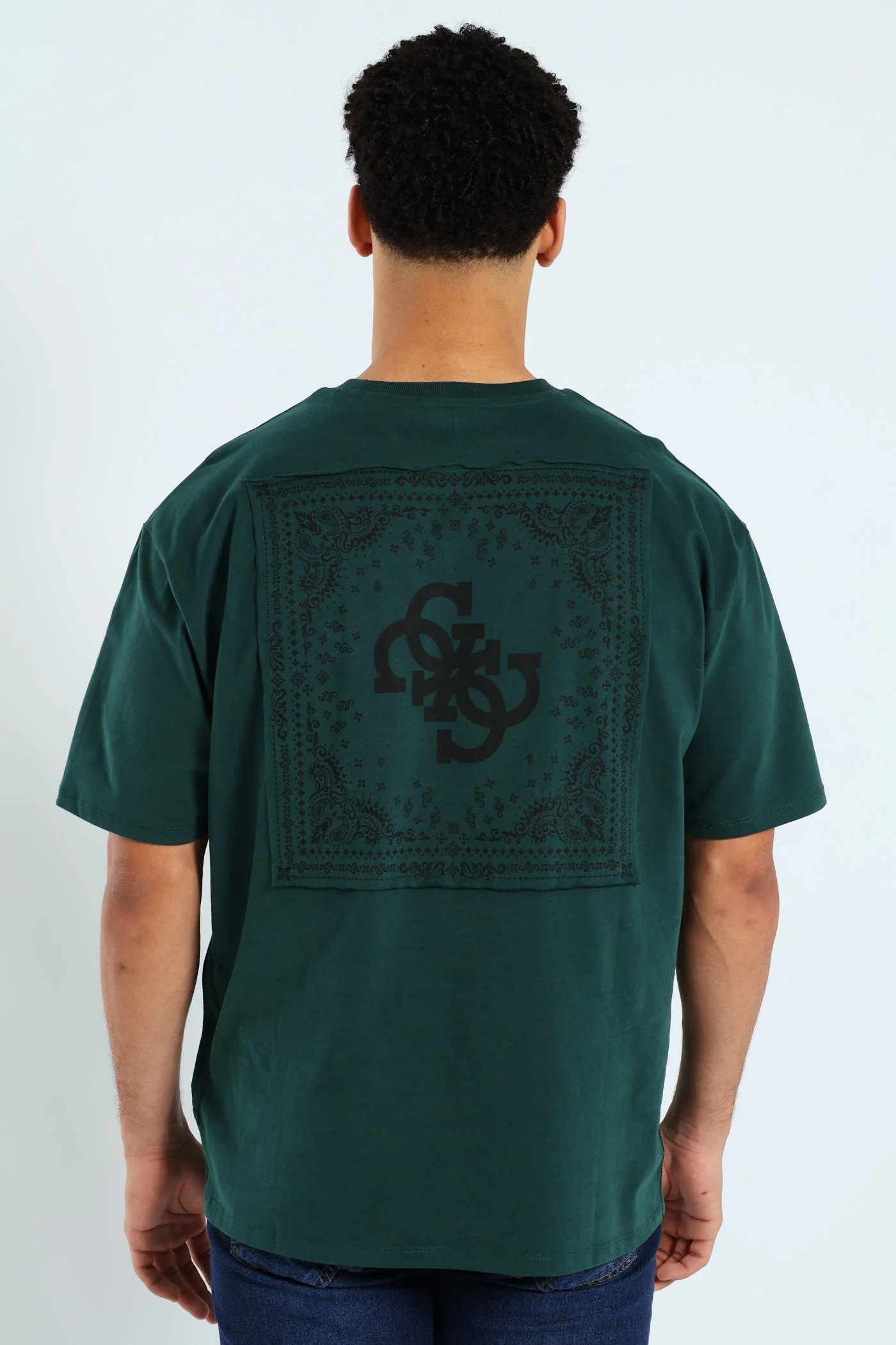 Short Sleeve Basic Bandana Applique Tee - Forest Green - Image 2