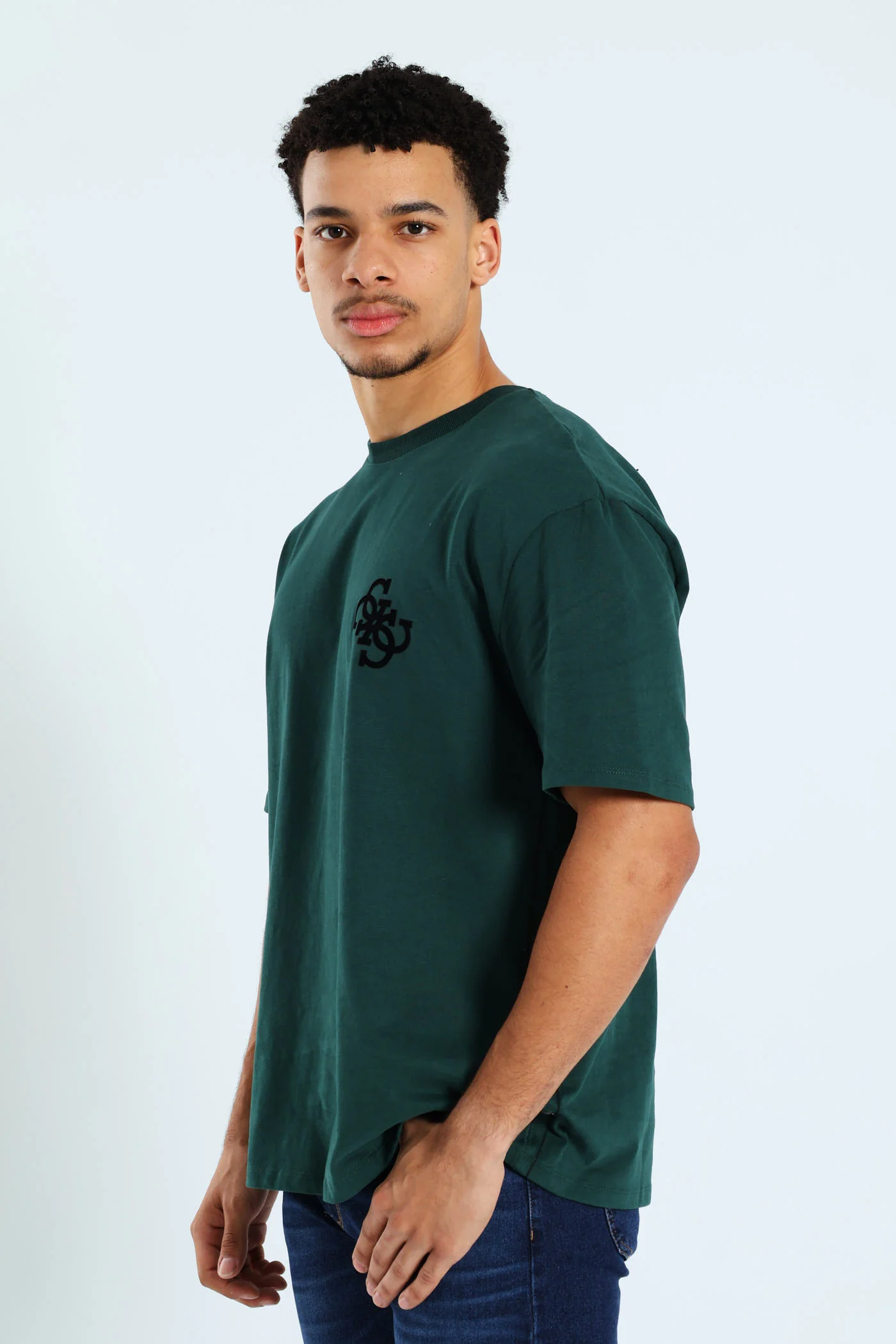 Short Sleeve Basic Bandana Applique Tee - Forest Green - Image 3