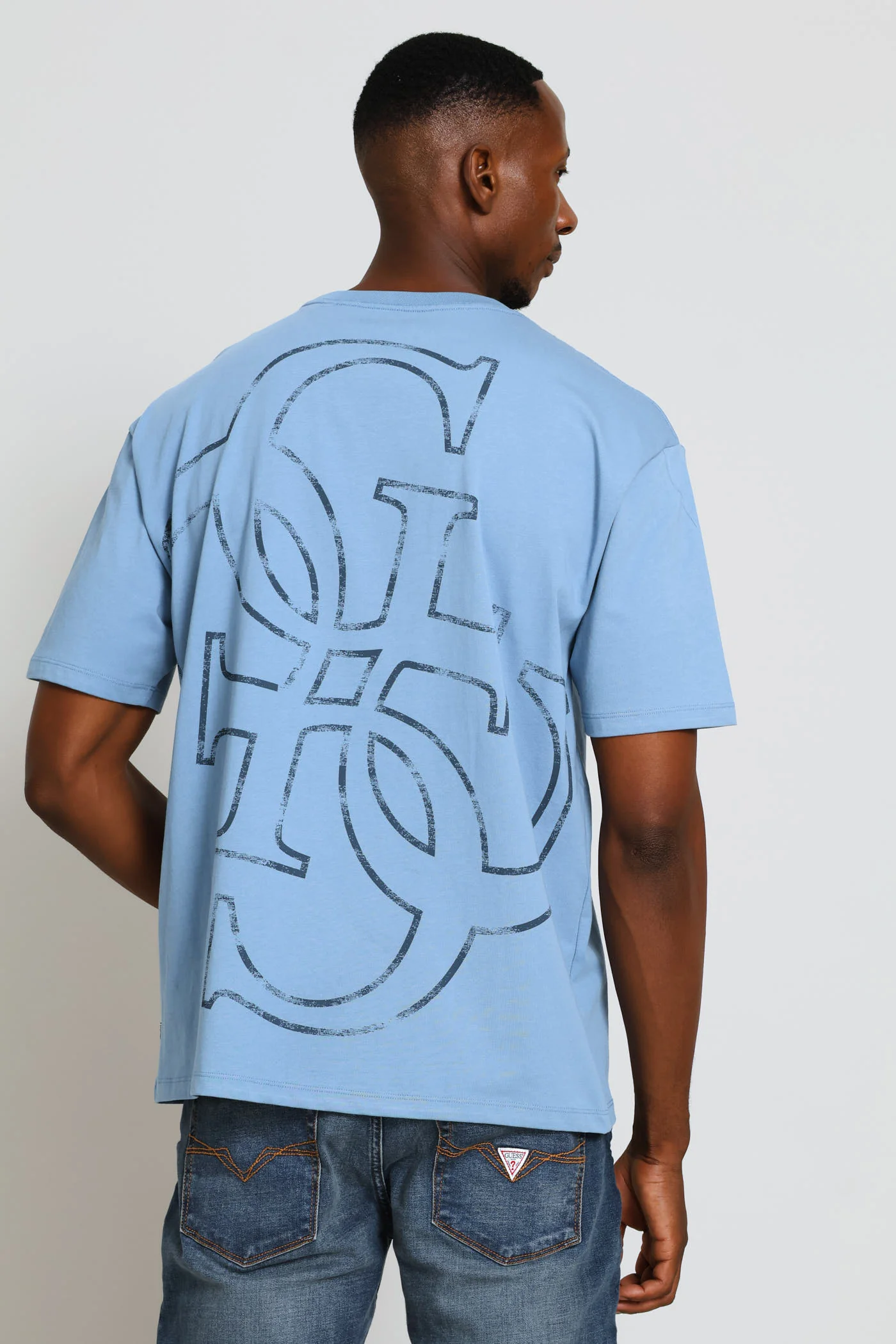 Short Sleeve Basic Destressed Quattro Tee - Blue - Image 2