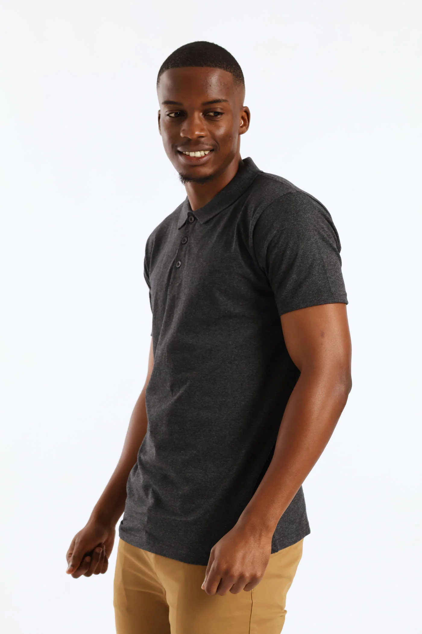 Short Sleeve Basic Golfer - Grey Melange - Image 3