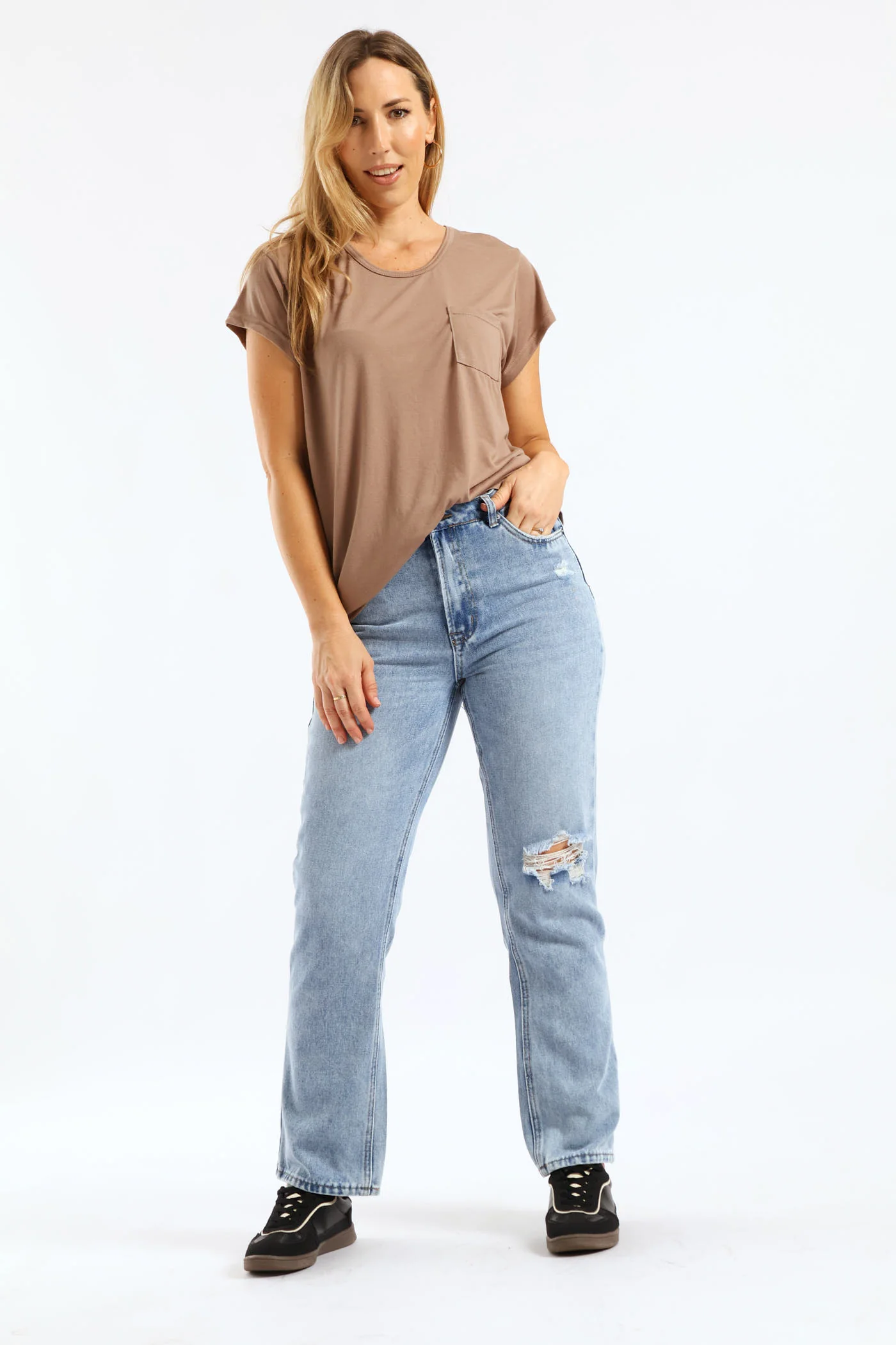 Short Sleeve Basic Pocket Tee - Taupe - Image 2