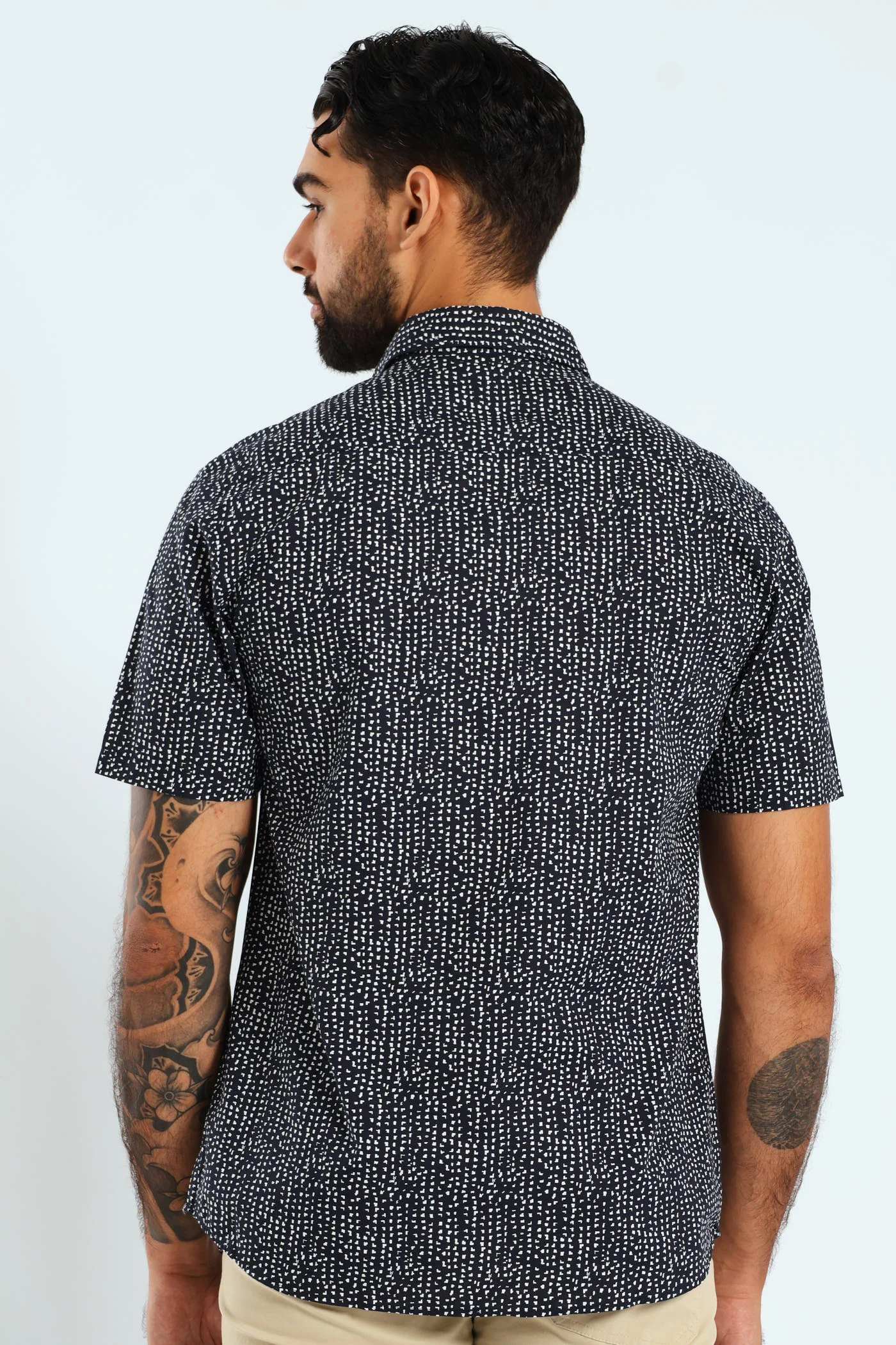 Short Sleeve Block Print Shirt - Navy - Image 2