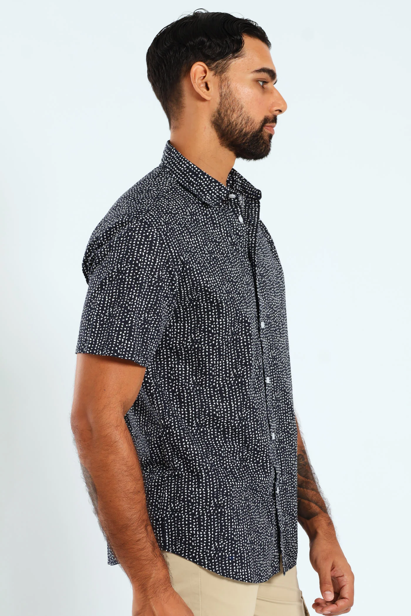 Short Sleeve Block Print Shirt - Navy - Image 4