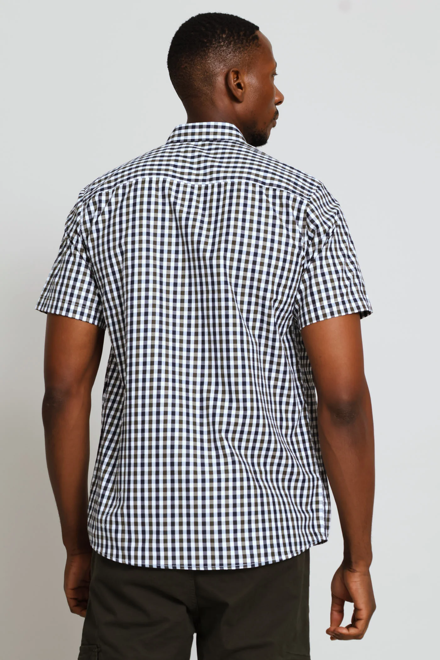 Short Sleeve Button Down Check Shirt - Navy/White/Fatigue - Image 4