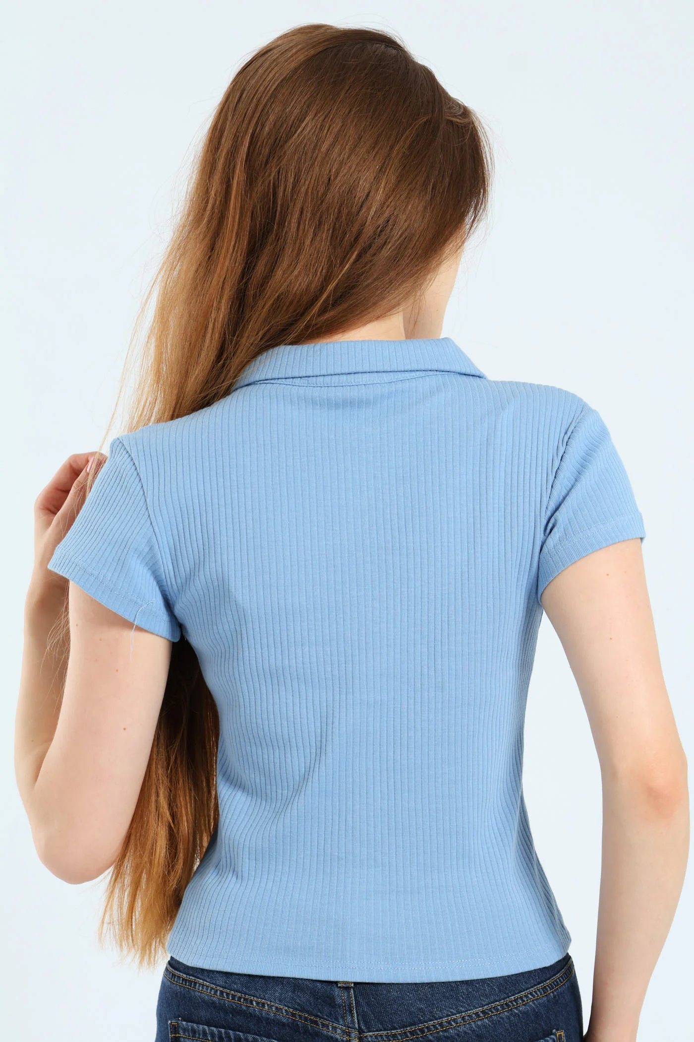 Short Sleeve Button Through Golfer - Light Blue - Image 3