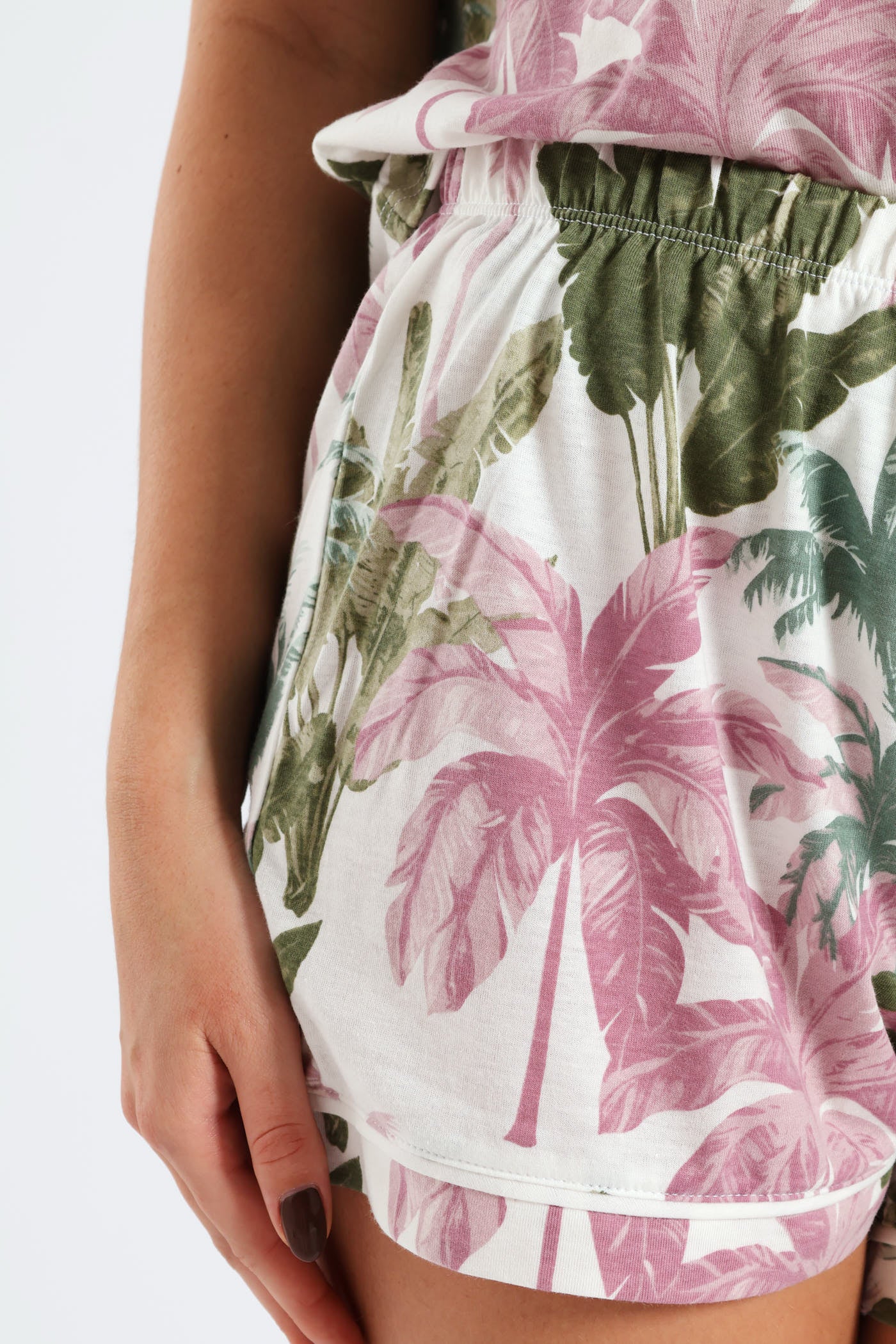 Short Sleeve Button Through Knit Short Set With Scrunchie - Multi - Image 5