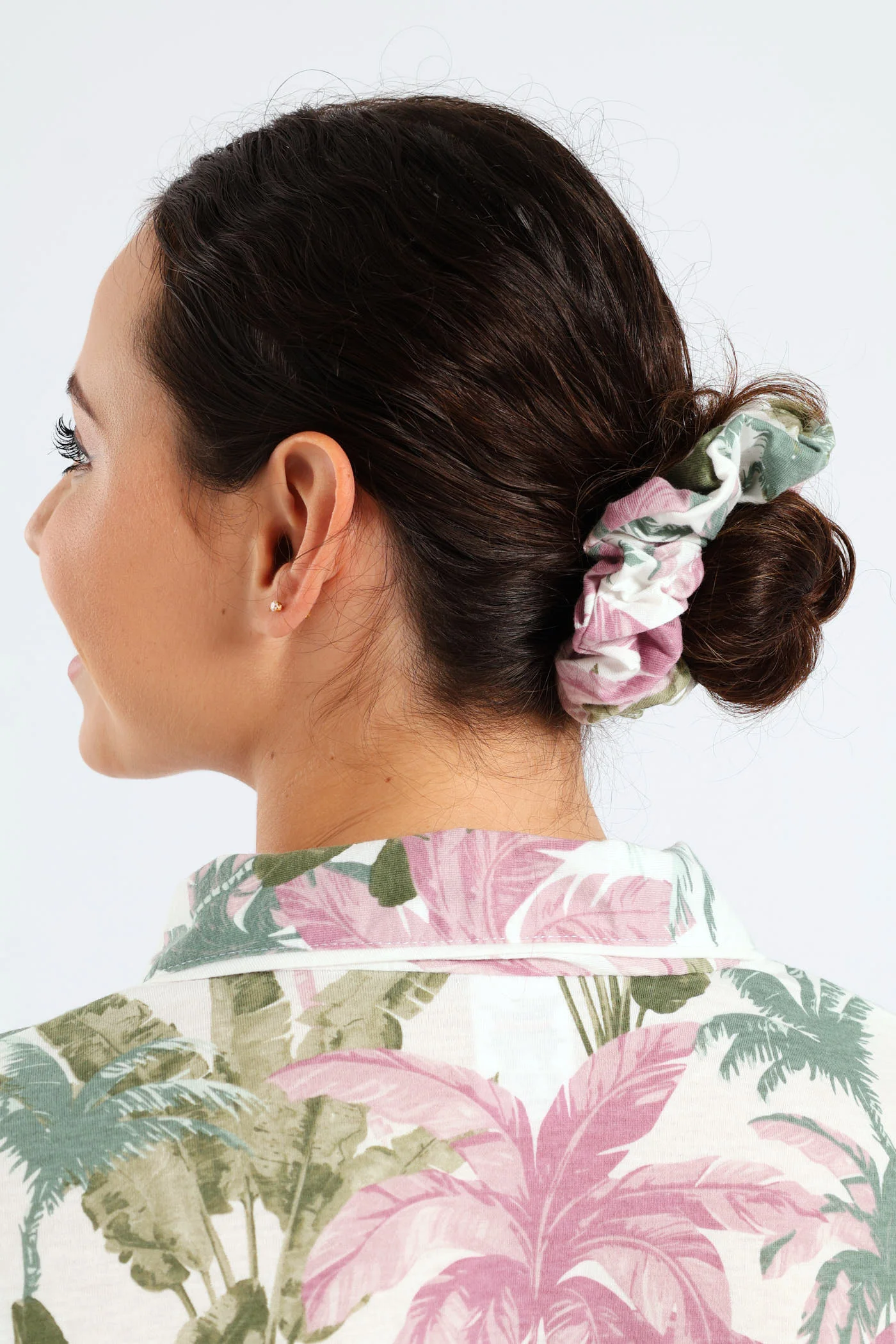Short Sleeve Button Through Knit Short Set With Scrunchie - Multi - Image 6
