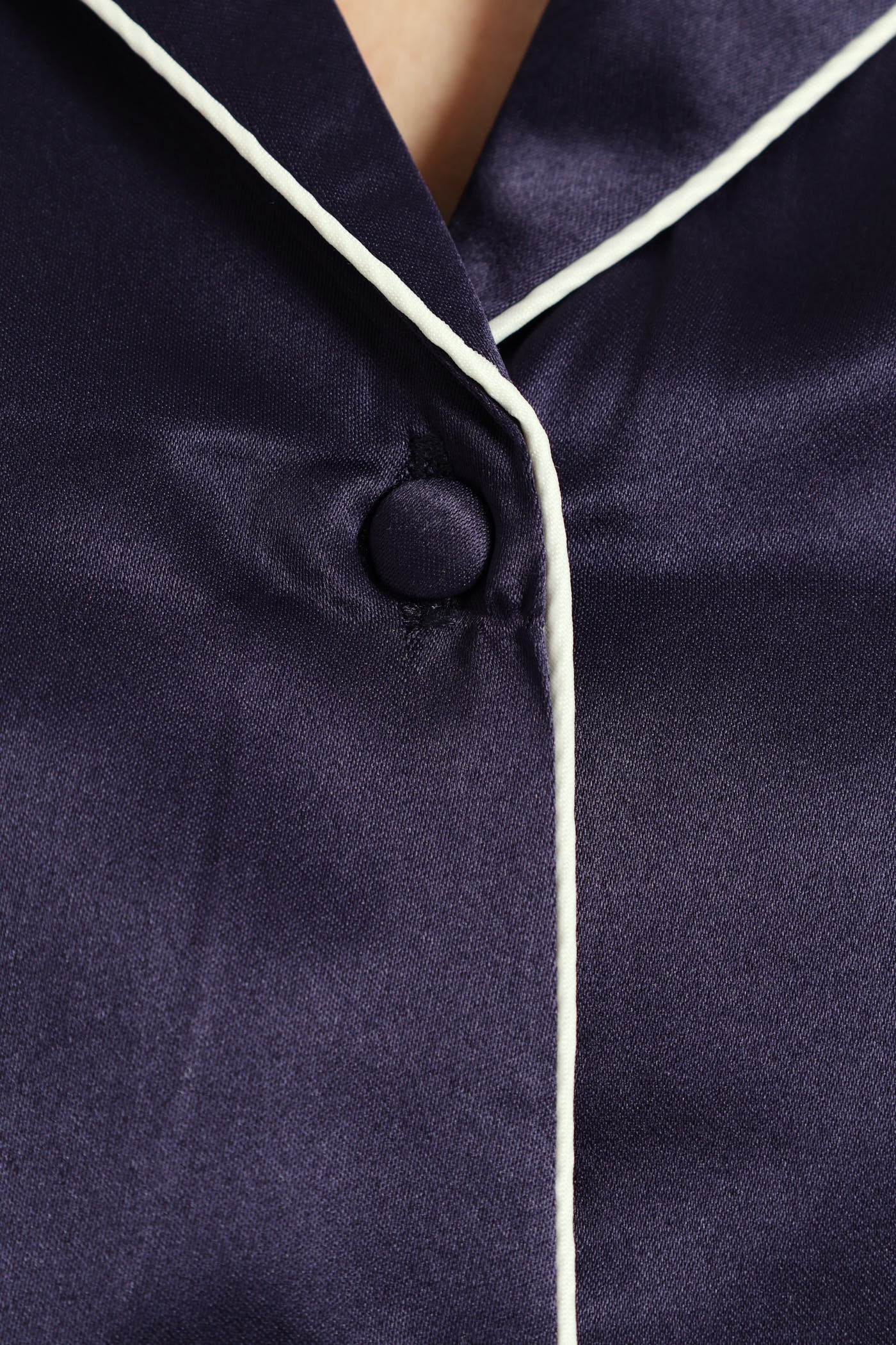 Short Sleeve Button Through Satin Short Set - Navy - Image 5