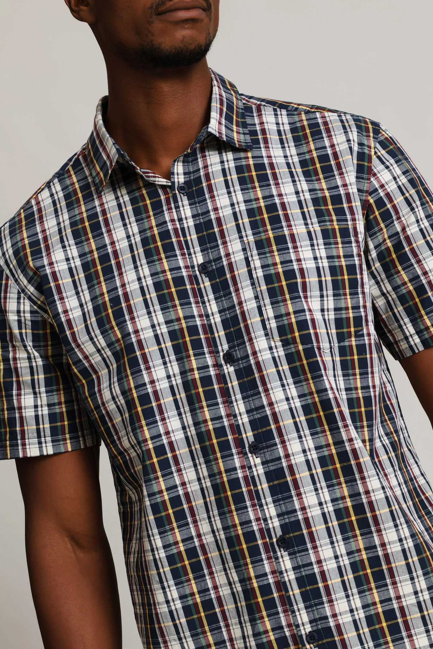 Short Sleeve Check Button Down Shirt - Multi - Image 2