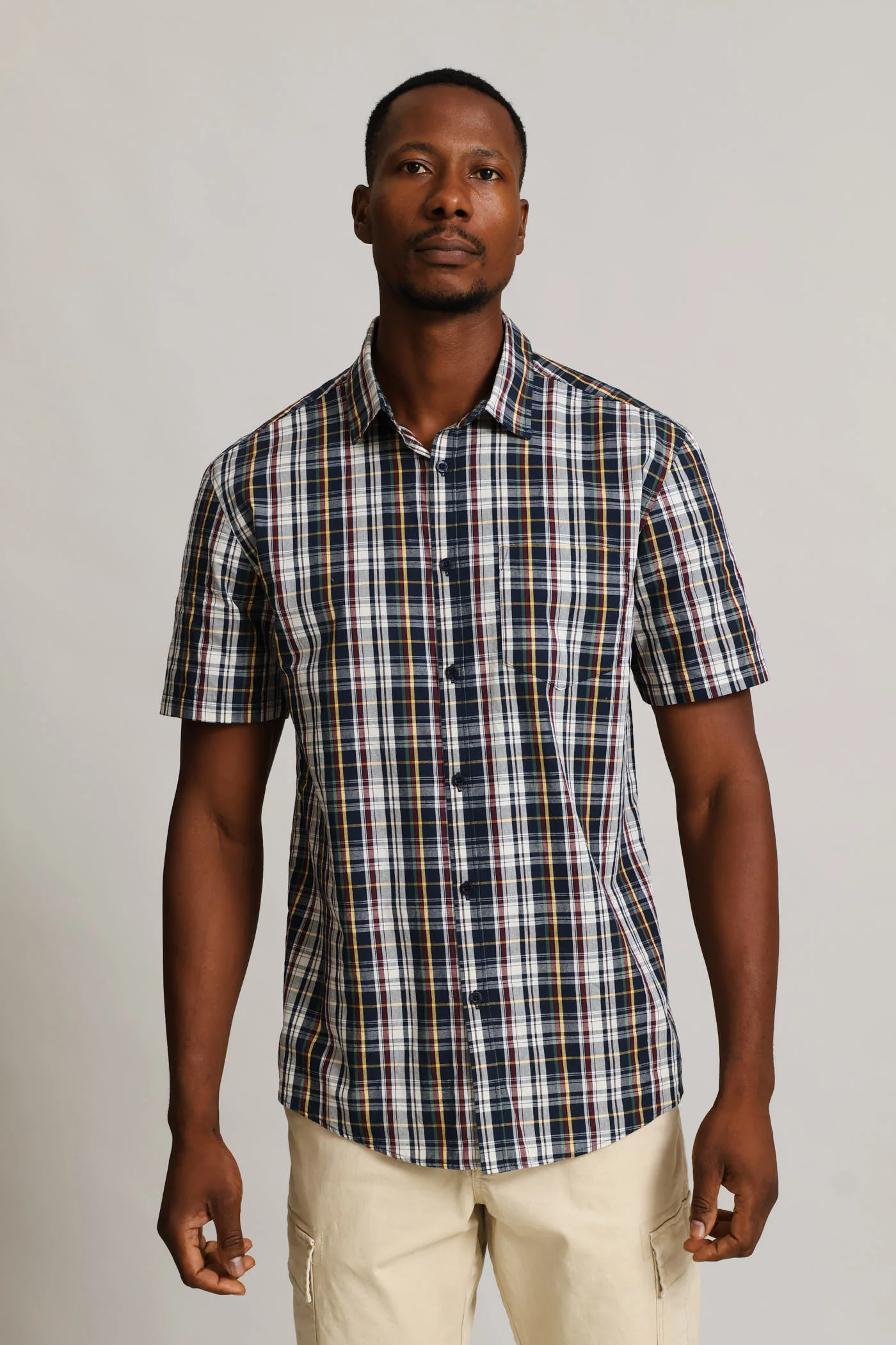 Short Sleeve Check Button Down Shirt - Multi - Image 3