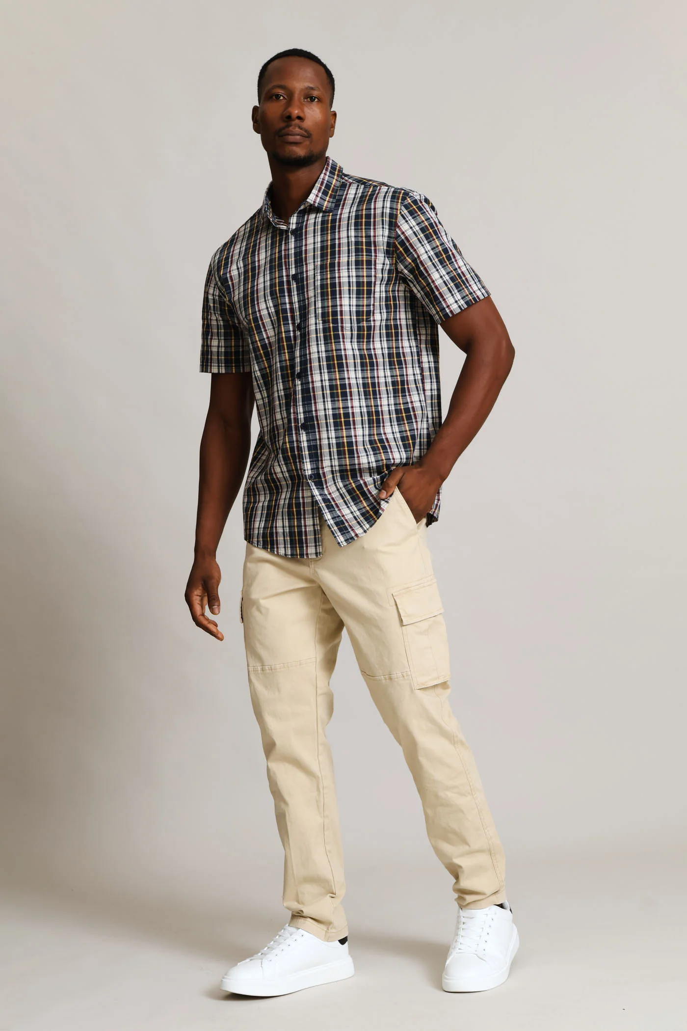 Short Sleeve Check Button Down Shirt - Multi - Image 5