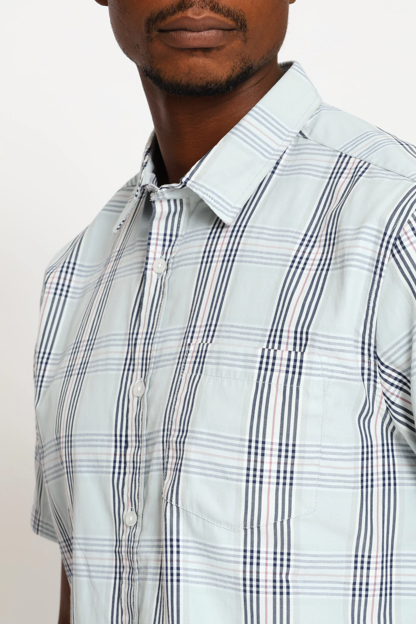 Short Sleeve Check Regular Shirt - Sage/Navy/White - Image 2