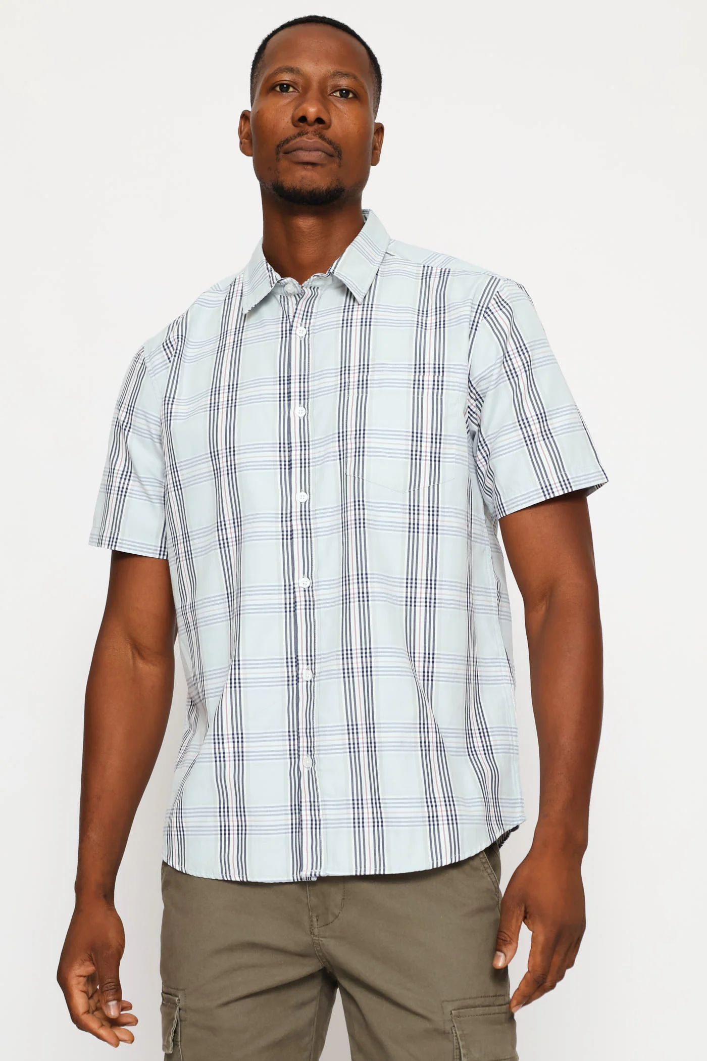Short Sleeve Check Regular Shirt - Sage/Navy/White - Image 3