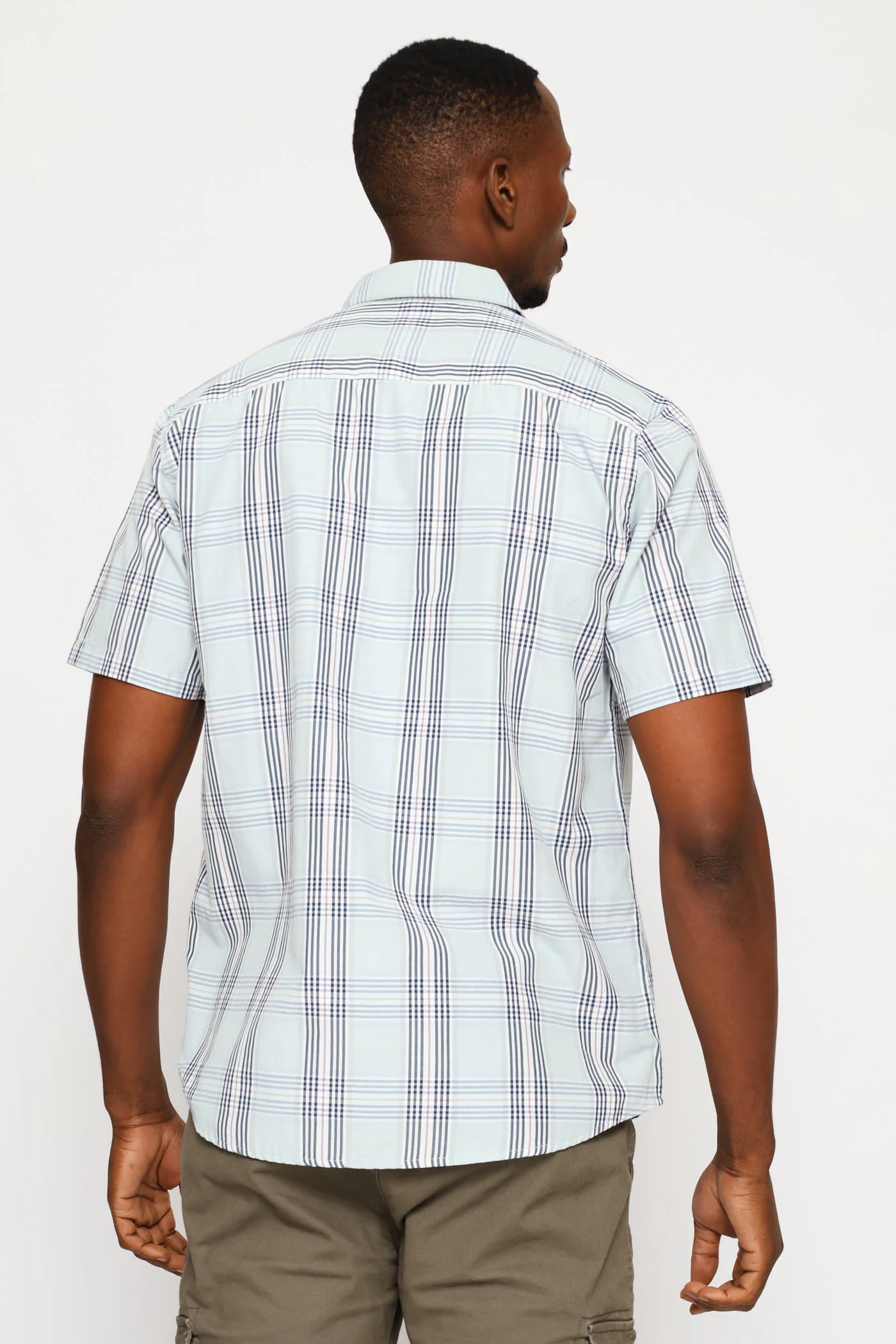 Short Sleeve Check Regular Shirt - Sage/Navy/White - Image 4