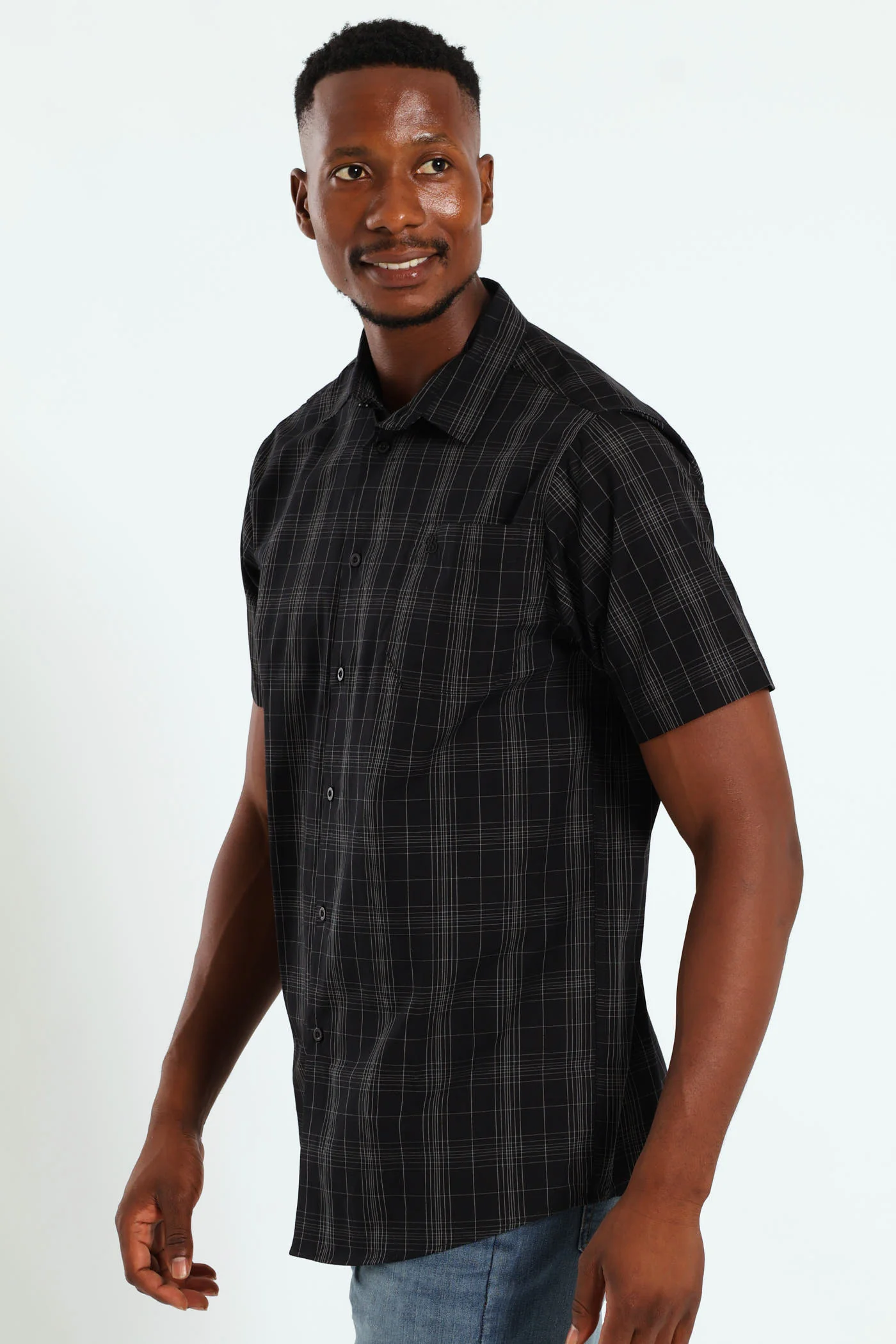 Short Sleeve Check Shirt - Black - Image 3