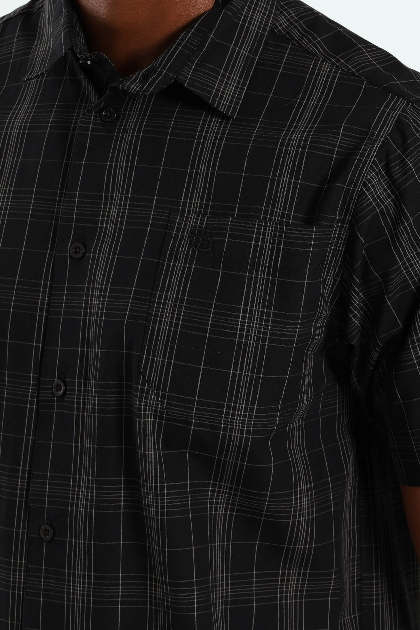 Short Sleeve Check Shirt - Black - Image 4
