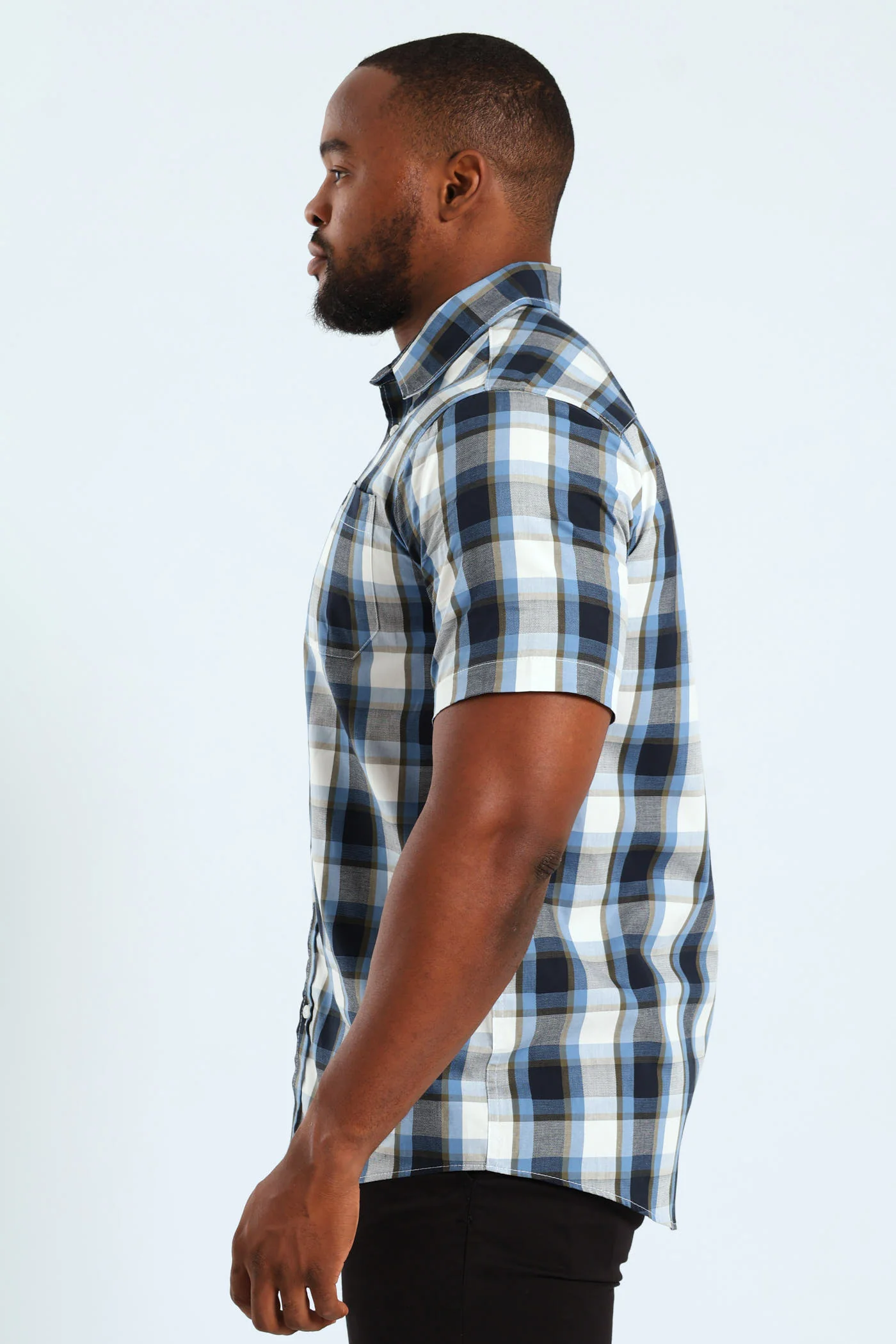 Short Sleeve Check Shirt - Fatigue/Navy - Image 3