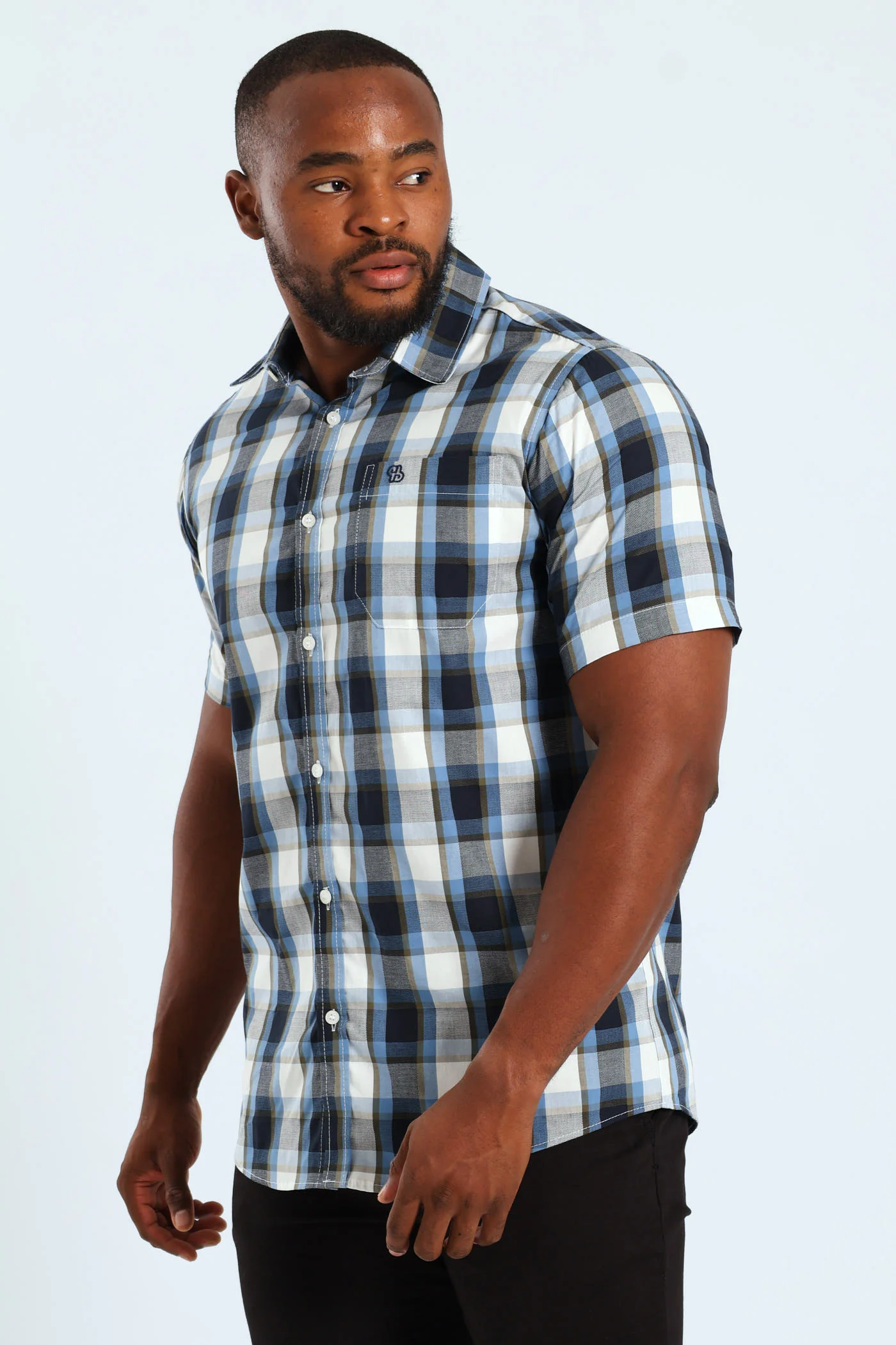 Short Sleeve Check Shirt - Fatigue/Navy - Image 4