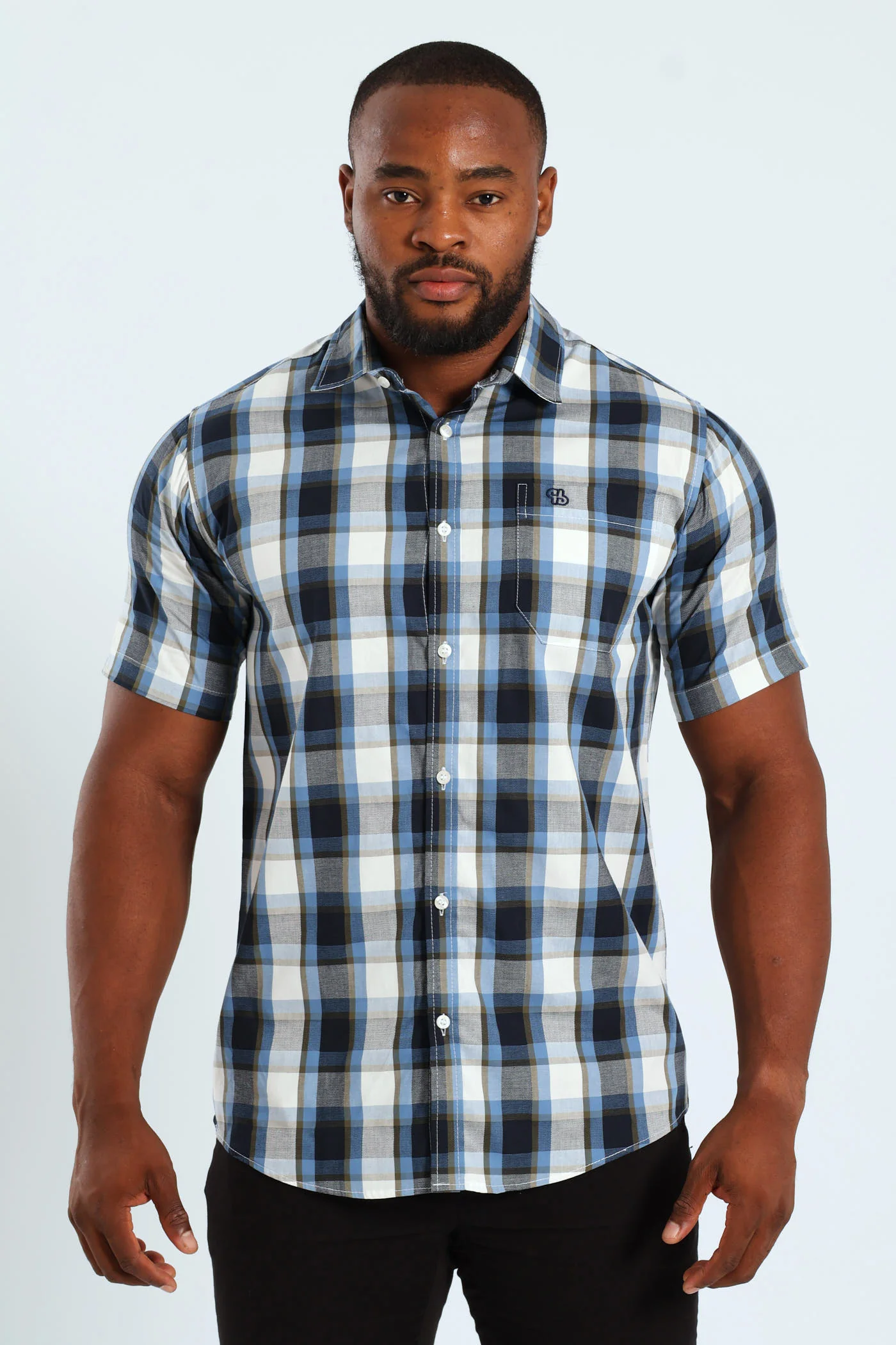 Short Sleeve Check Shirt - Fatigue/Navy - Image 5