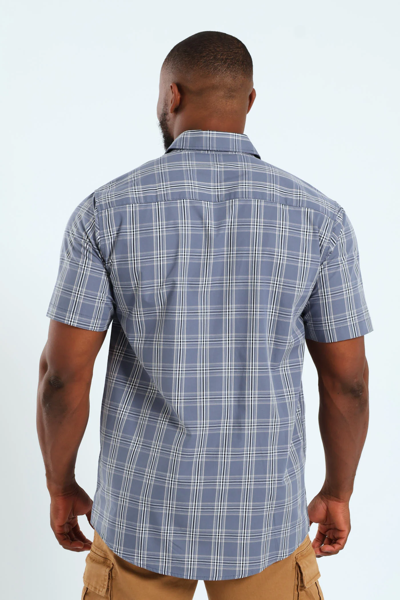 Short Sleeve Check Shirt - Grey/Navy - Image 2