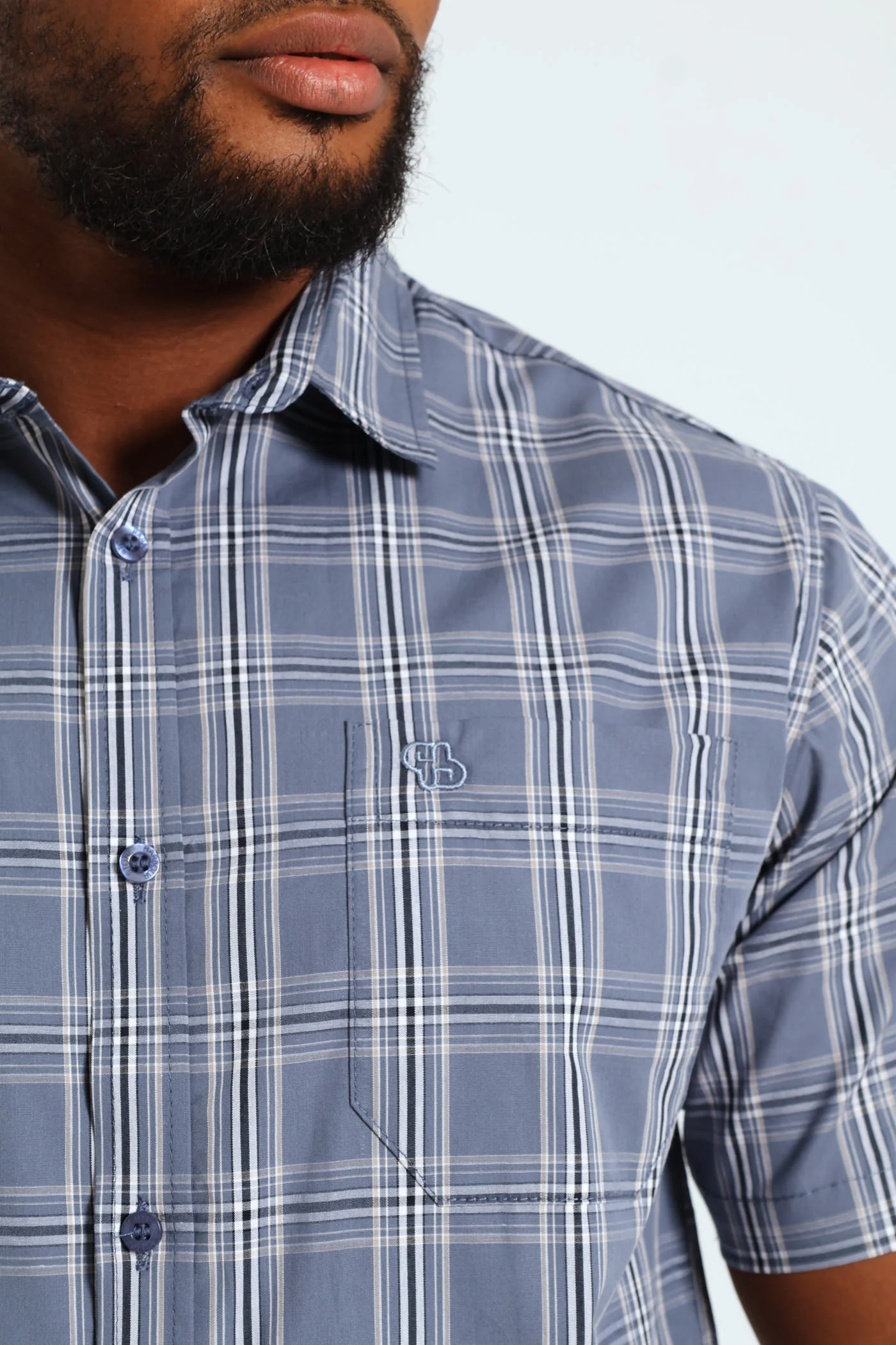Short Sleeve Check Shirt - Grey/Navy - Image 4