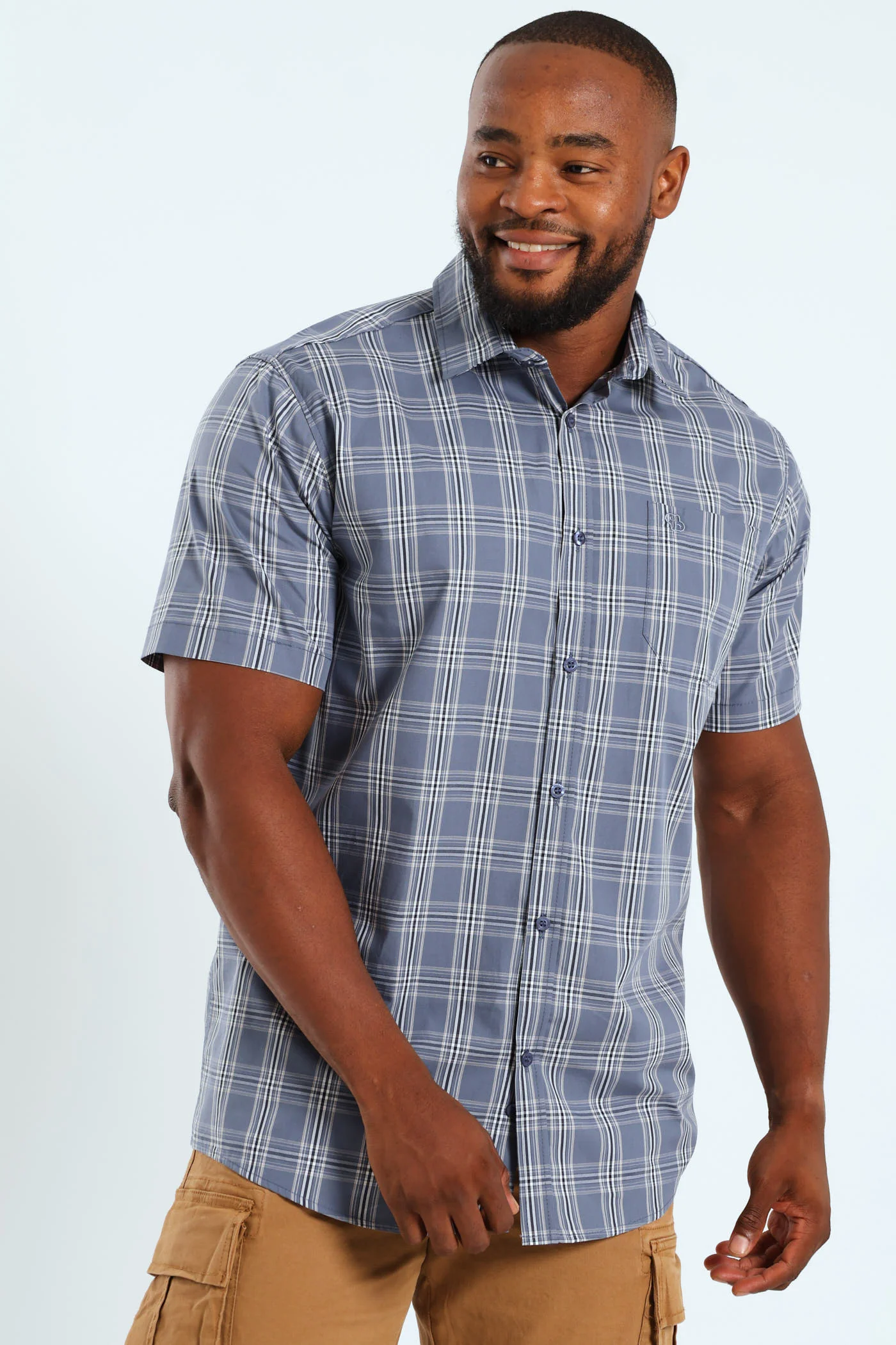 Short Sleeve Check Shirt - Grey/Navy - Image 5