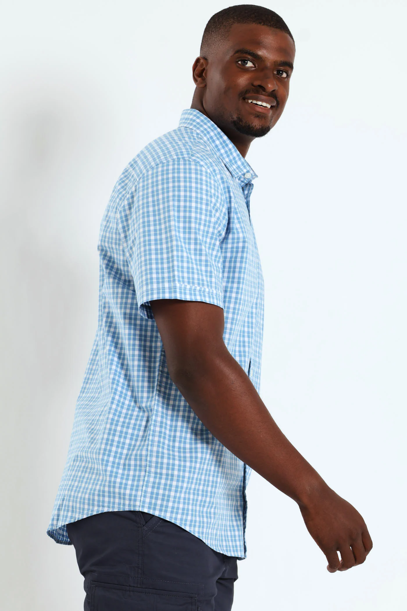 Short Sleeve Check Shirt - Light Blue/White - Image 2