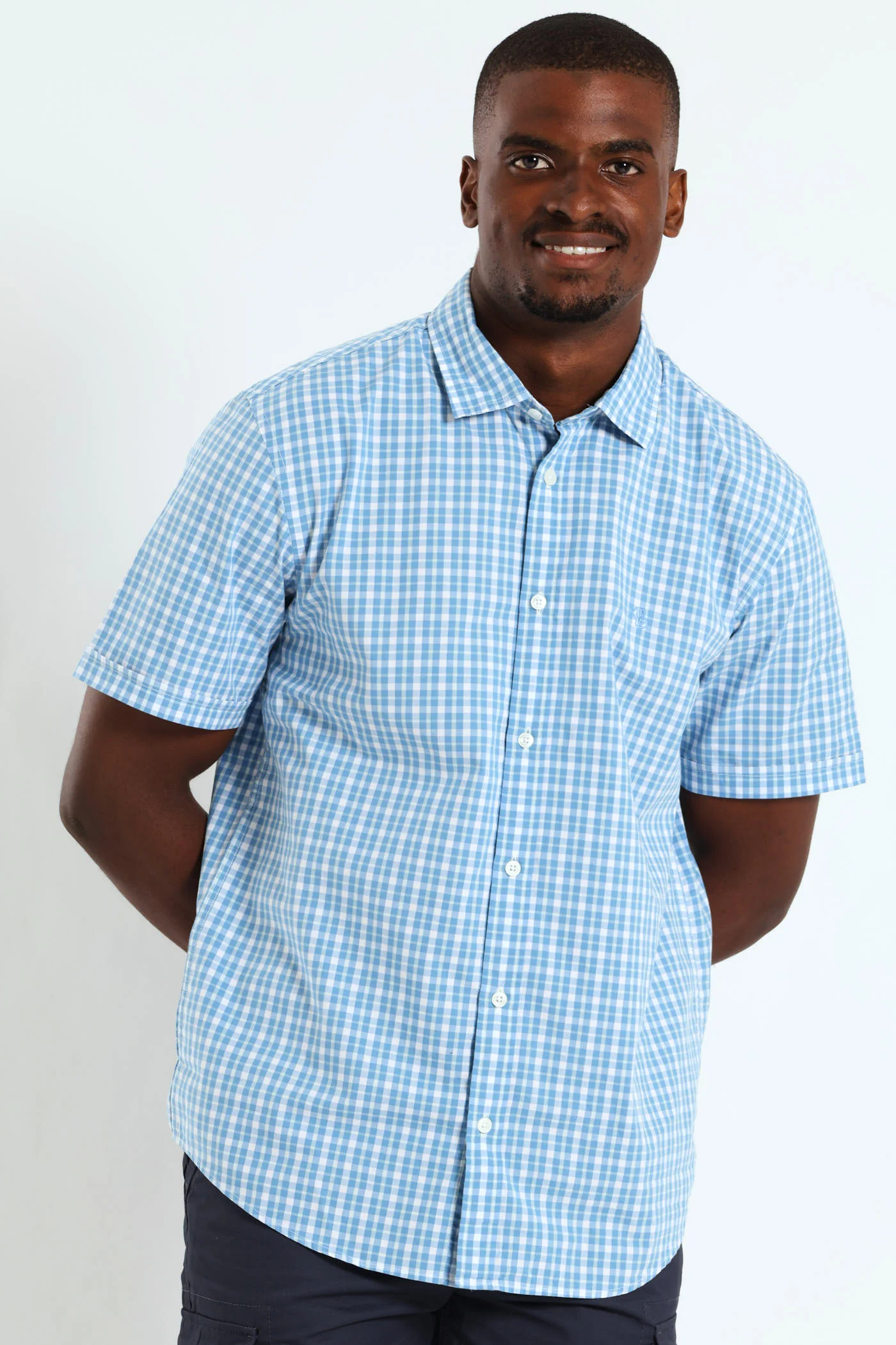 Short Sleeve Check Shirt - Light Blue/White - Image 3