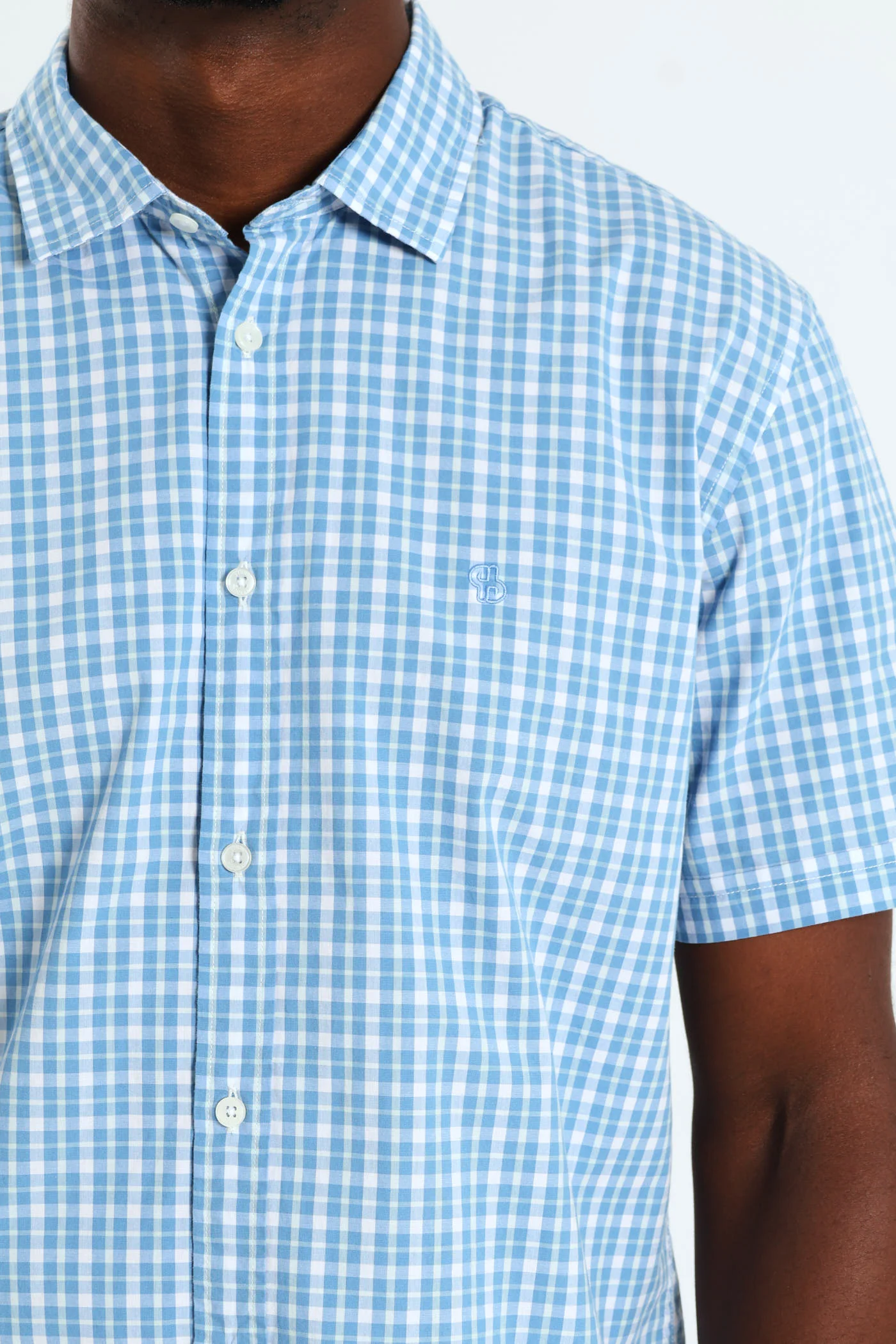 Short Sleeve Check Shirt - Light Blue/White - Image 5