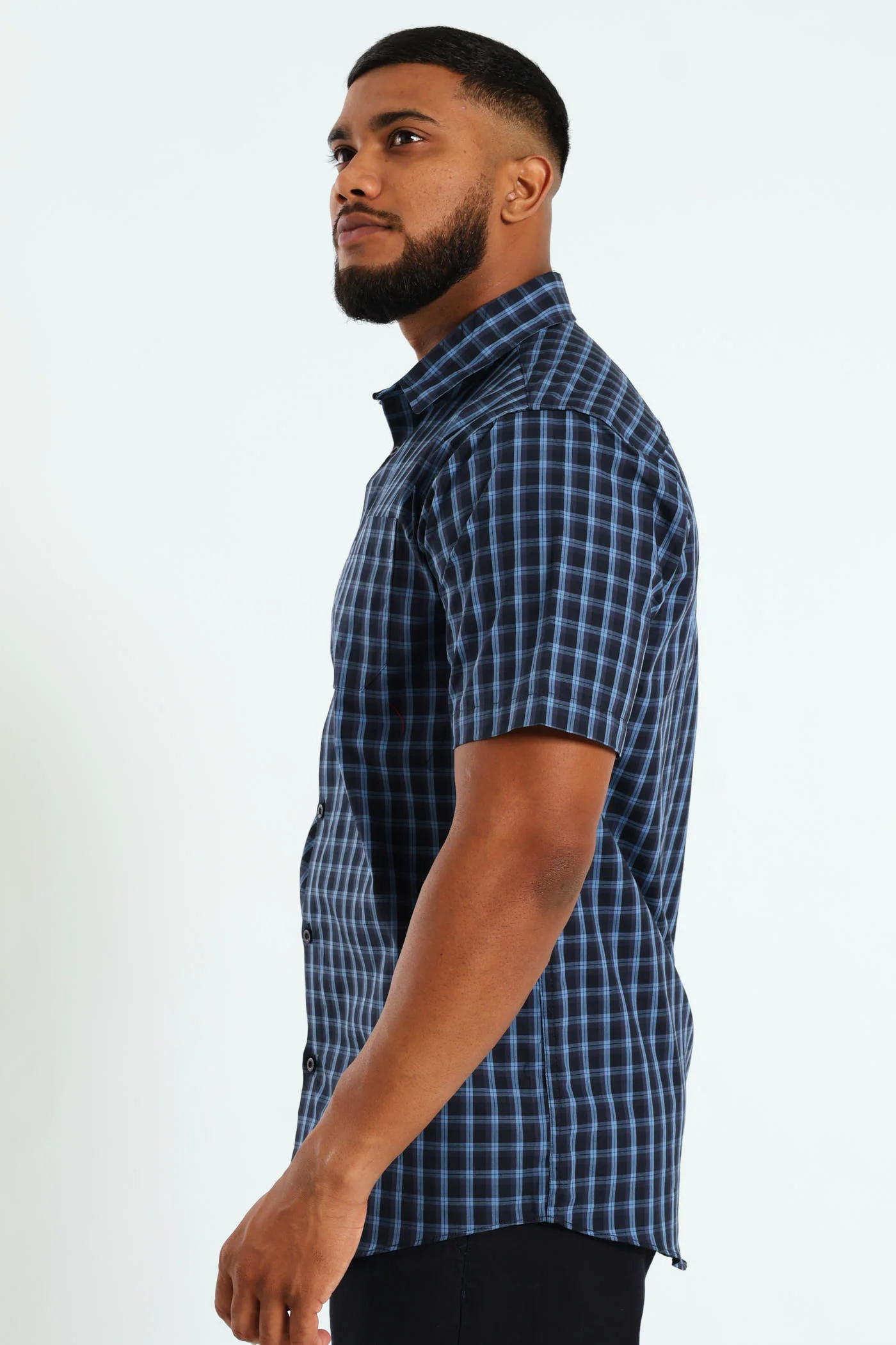 Short Sleeve Check Shirt - Navy - Image 2