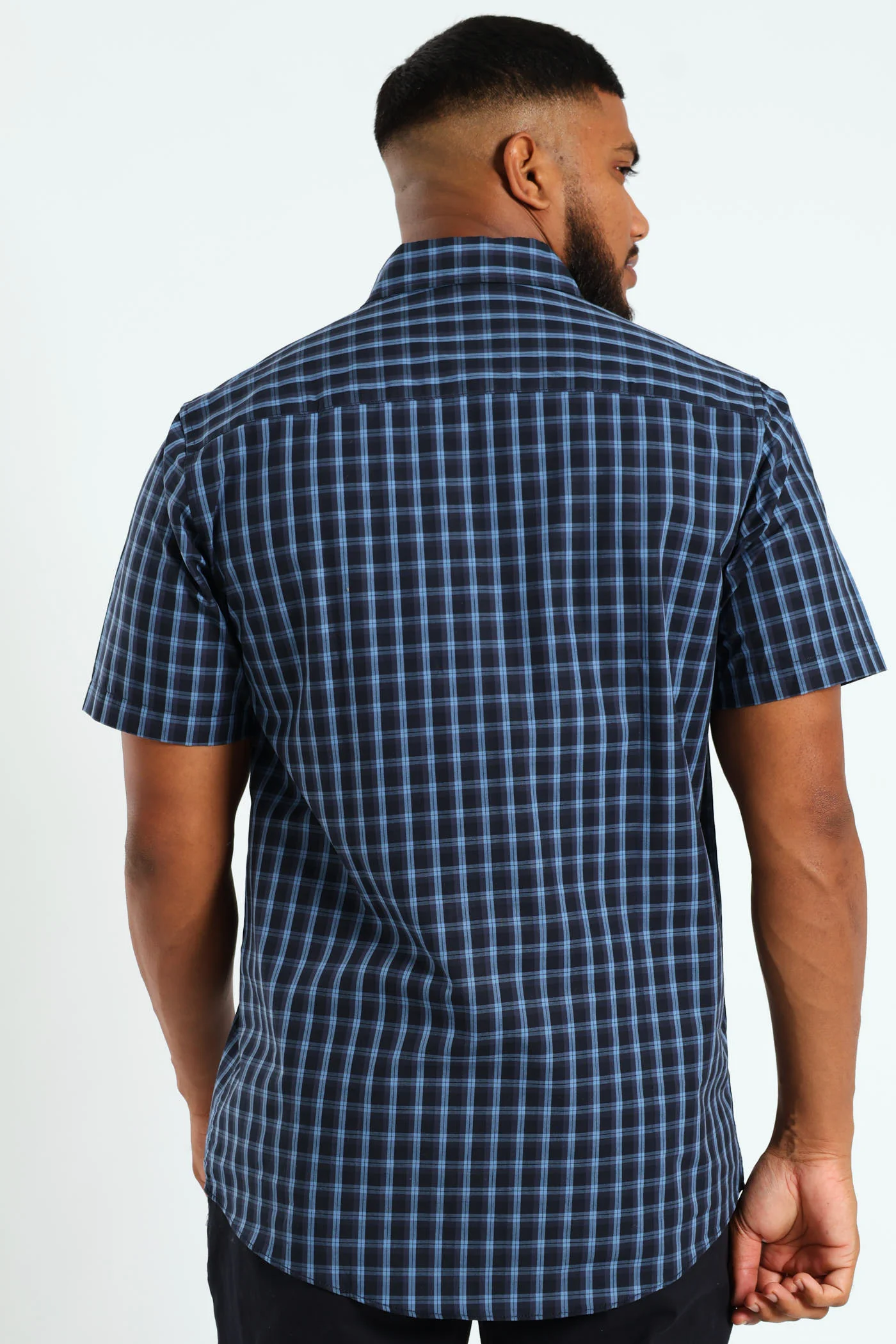Short Sleeve Check Shirt - Navy - Image 3