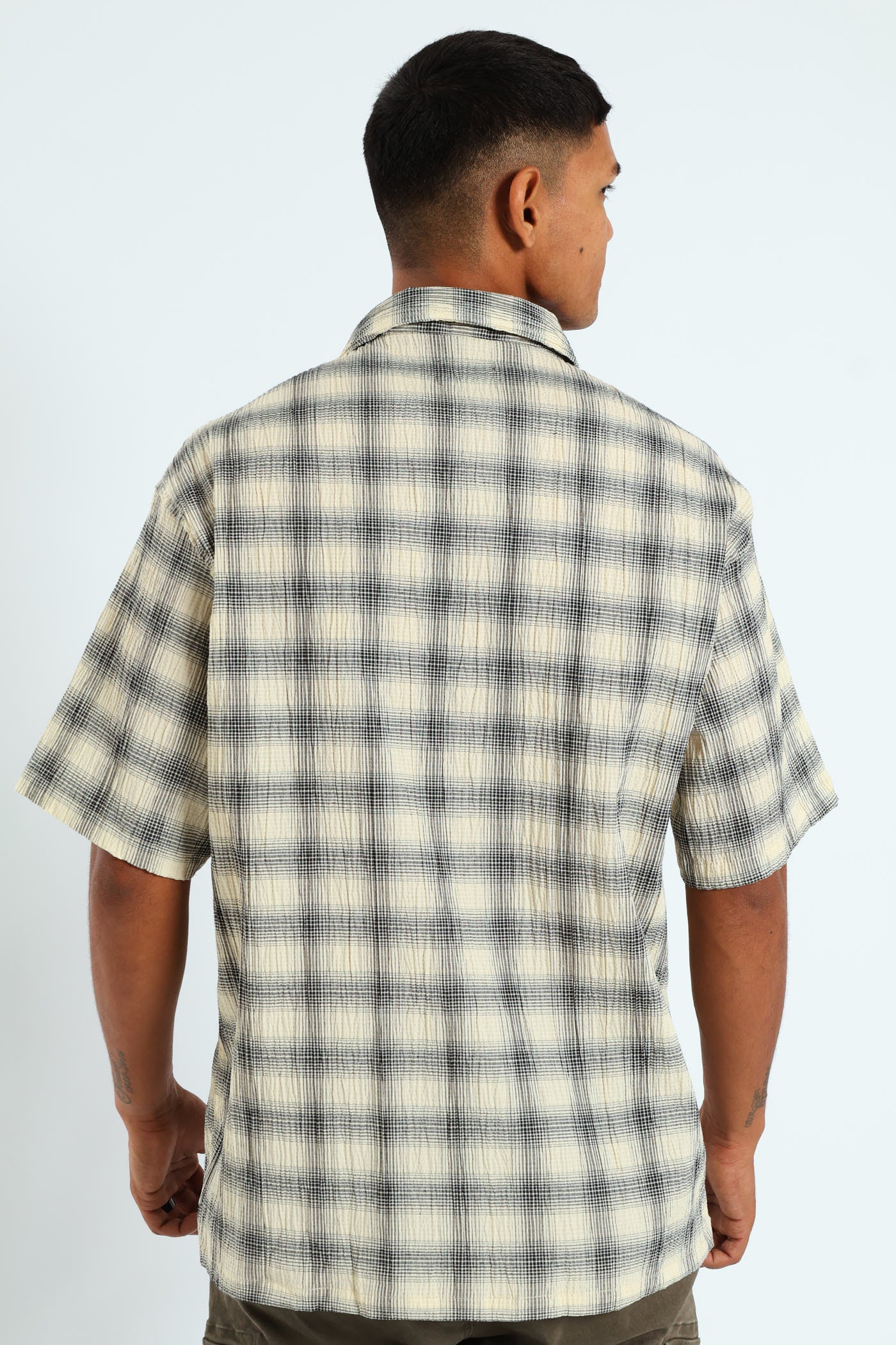 Short Sleeve Check Shirt - Stone - Image 3