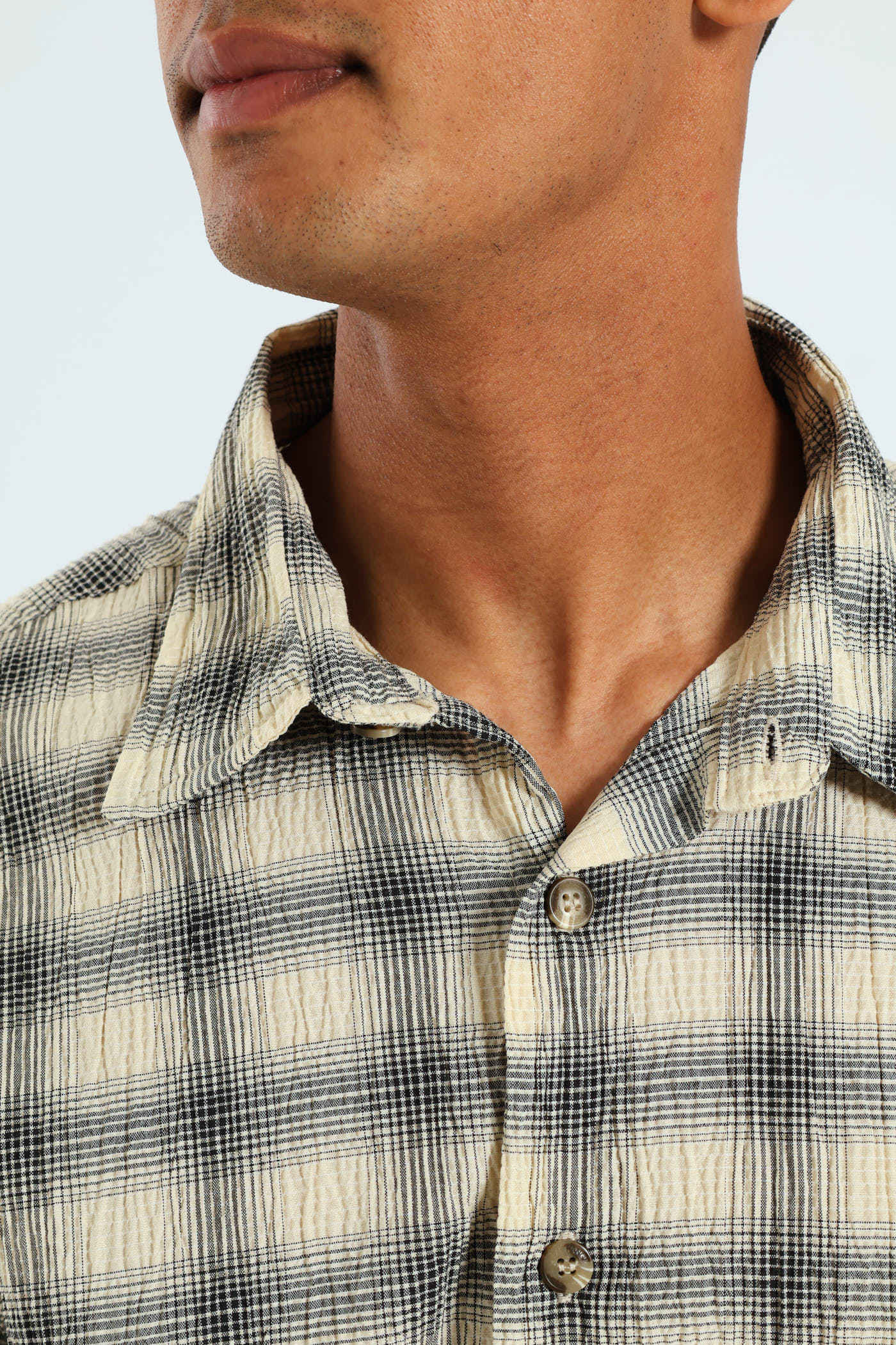 Short Sleeve Check Shirt - Stone - Image 4