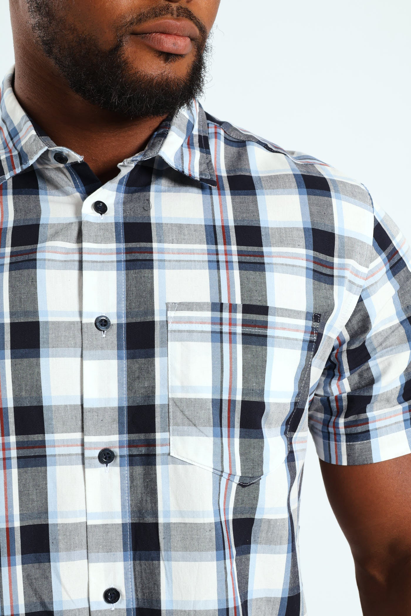Short Sleeve Check Shirt - White/Navy/Ochre - Image 4