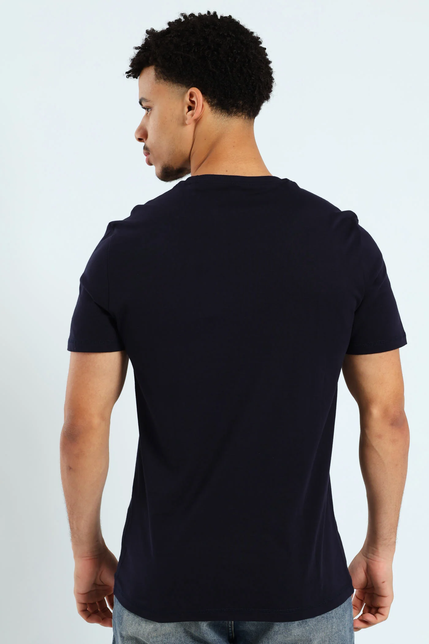 Short Sleeve Circle Neck Abstract Triangle Tee - Navy - Image 4