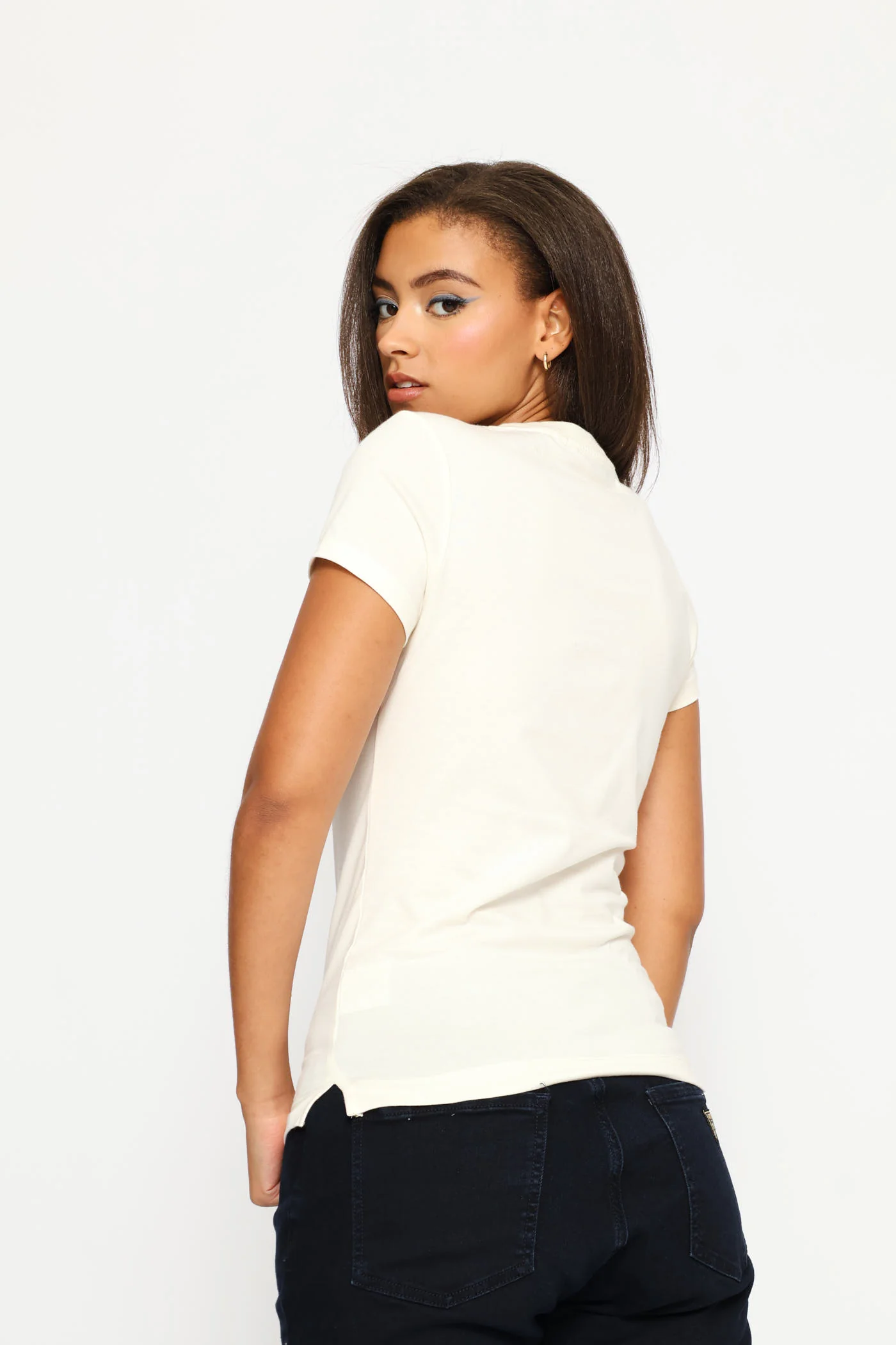 Short Sleeve CN Sequins Tee - Cream - Image 3