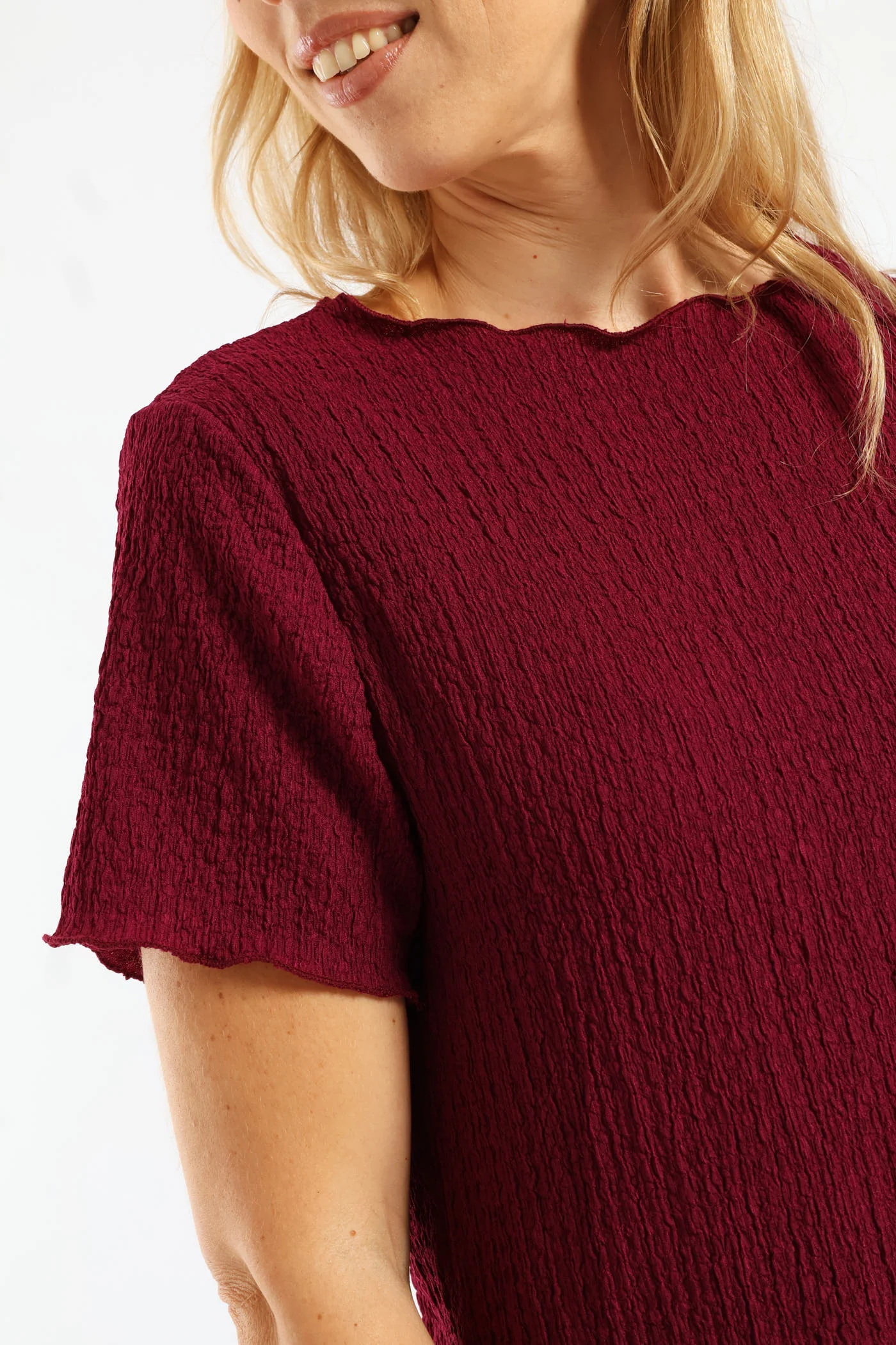 Short Sleeve Crinkle Tee - Magenta - Image 3