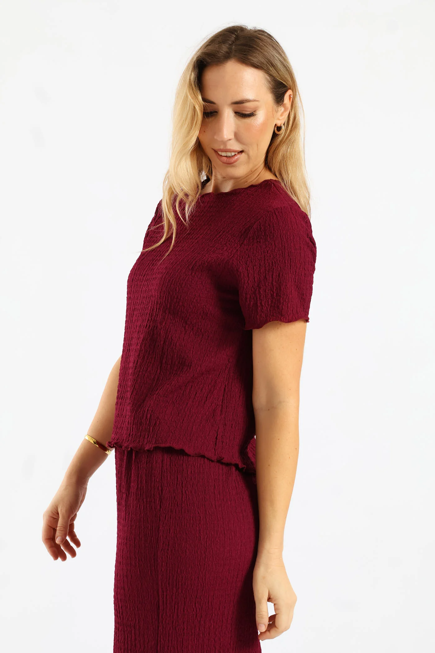 Short Sleeve Crinkle Tee - Magenta - Image 4