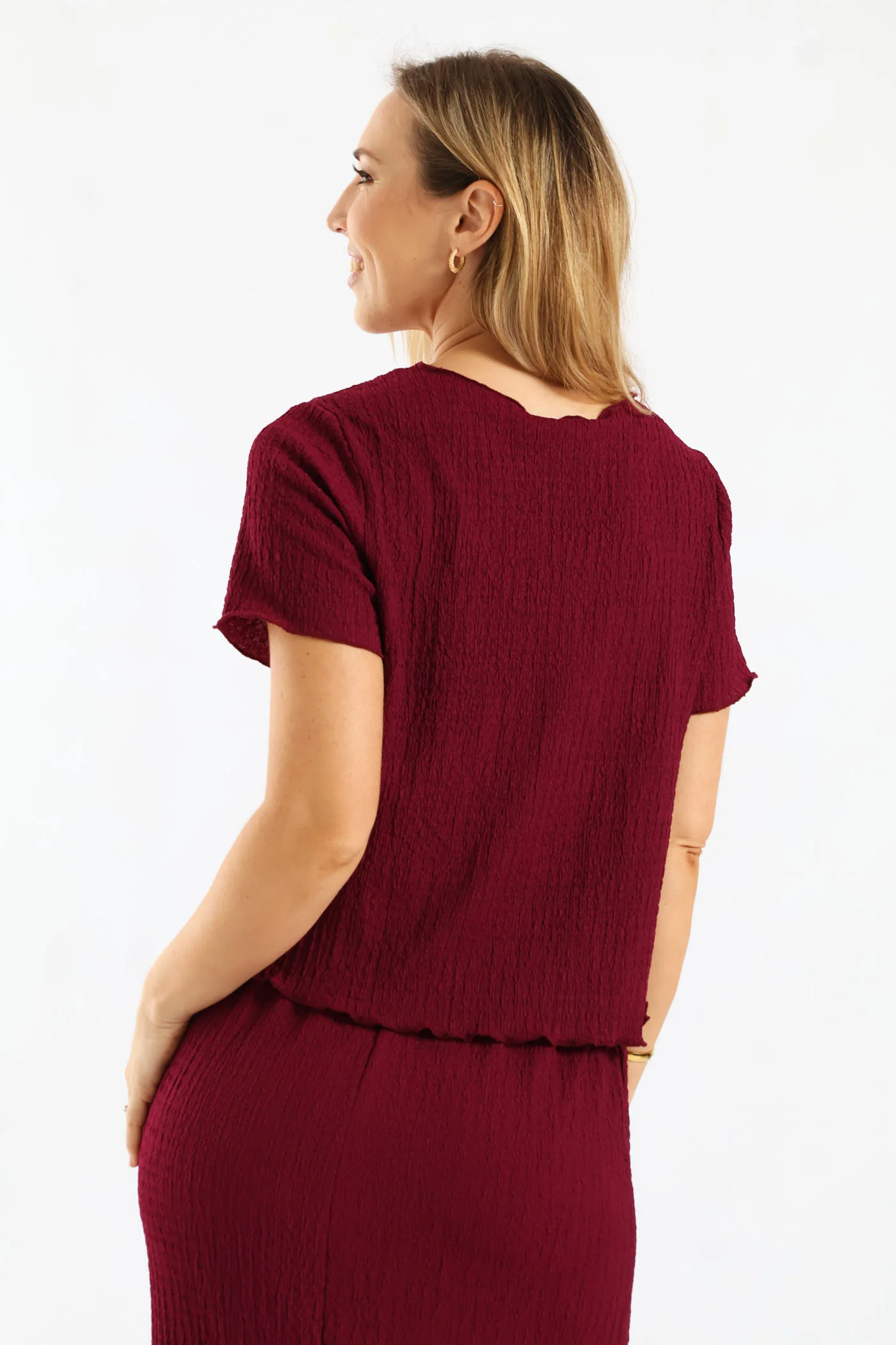 Short Sleeve Crinkle Tee - Magenta - Image 5